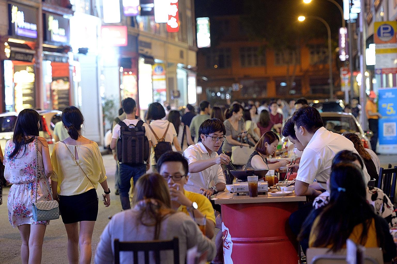Liang Seah Street in Bugis is the latest street to go car-free on weekend nights.There are currently six weekly zones in effect.