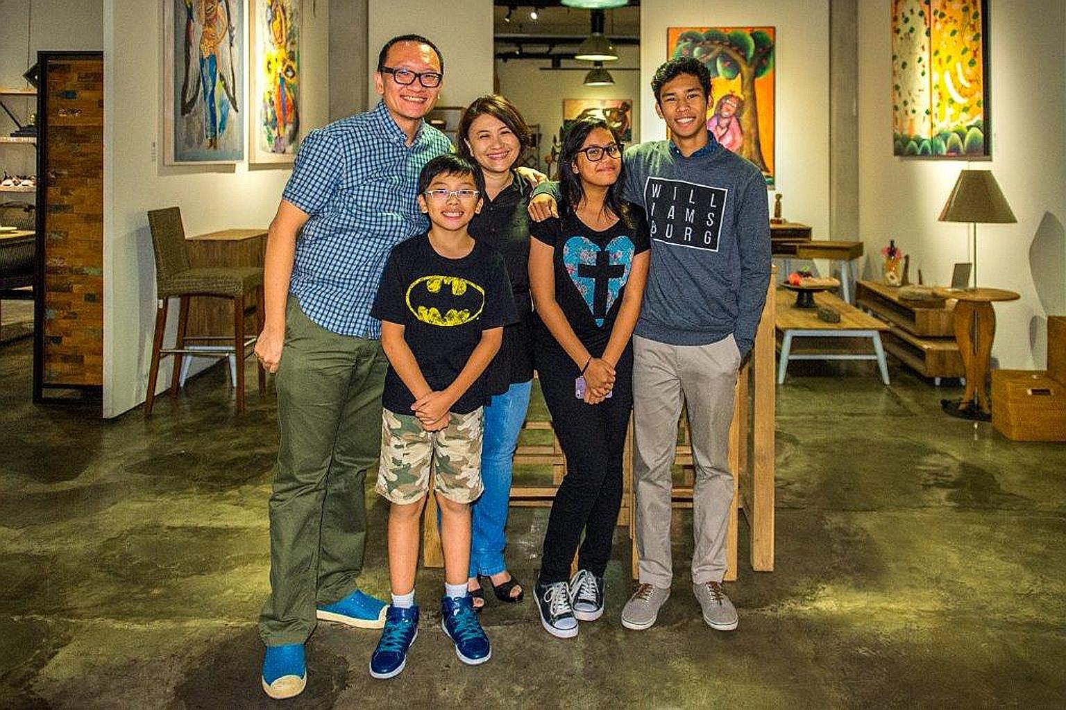Mr Goh Soo Sing and his wife Sha-Rin Low with their three children Chang Jernn, 12; Di Yann, 14; and Chang Hann, 17. Both Di Yann and Chang Hann were adopted from Indonesia. Says Chang Hann: "My parents have been very honest with me, so I never had a