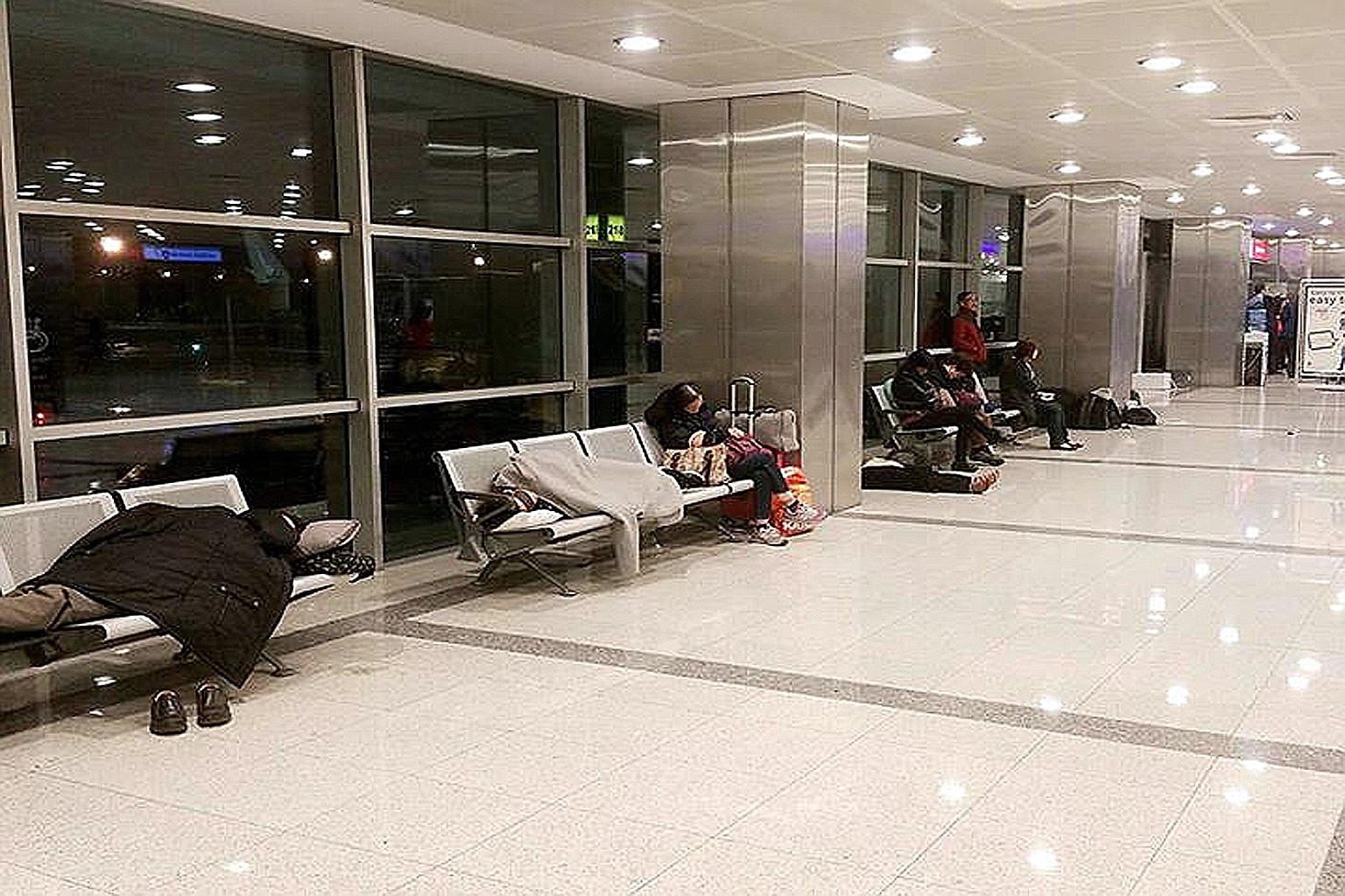 After a two-day flight delay in Germany due to a snowstorm, the tour group landed in Istanbul, where they had to go without food and water for nearly 10 hours as there were no shops or eateries within the transit area (right). With temperatures plung