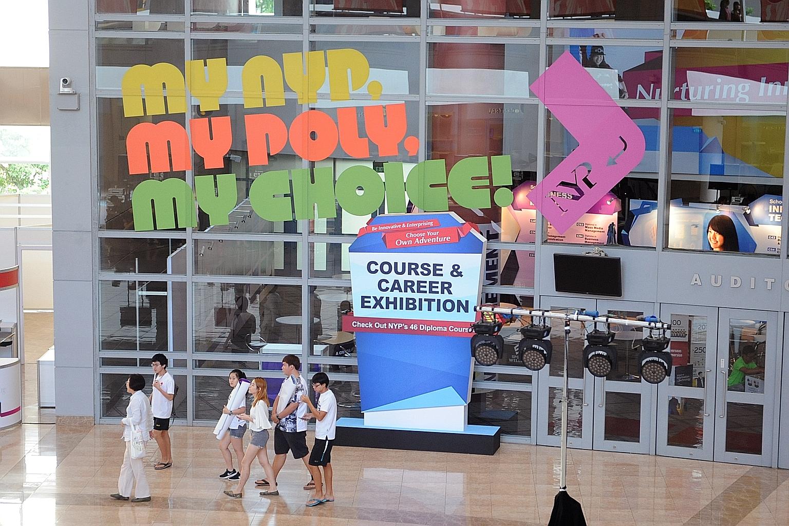 The five polytechnics - Nanyang (above), Ngee Ann, Singapore, Republic and Temasek - said that while there was an increase in those taking up part-time or temporary employment, the majority of graduates doing such work said they were pursuing further