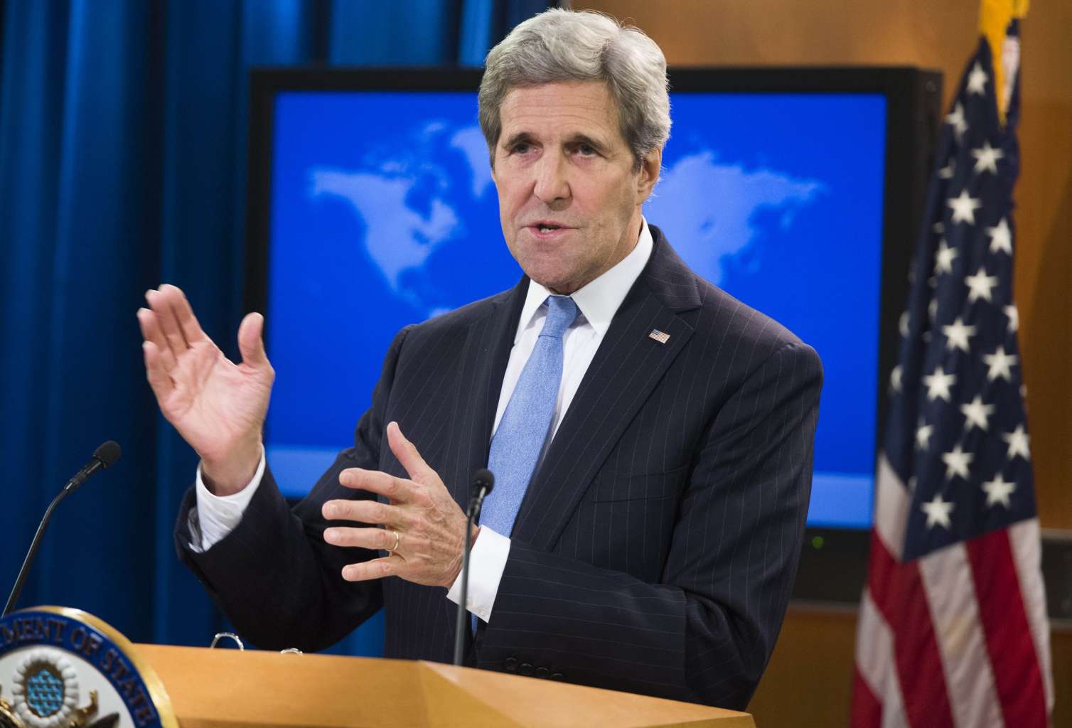US Secretary of State John Kerry speaking during a press briefing at the State Department in Washington, DC, on Jan 7.