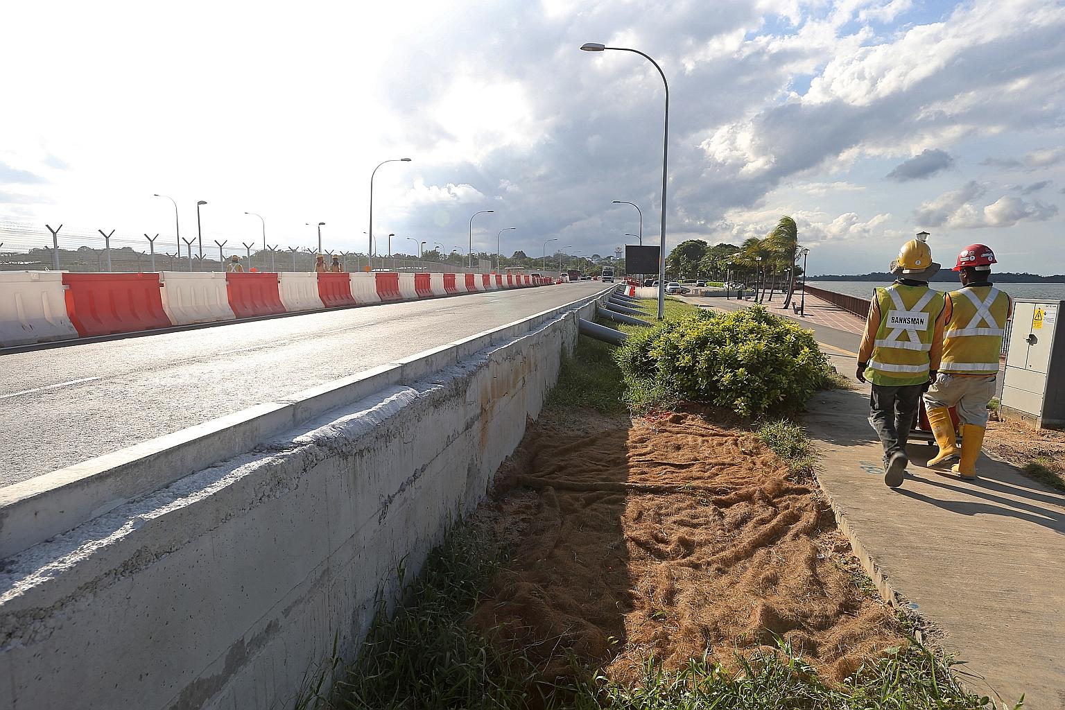 The LTA's road-raising project will elevate the 1km, two-lane dual- carriage Nicoll Drive, which hugs the eastern shoreline next to Changi Beach, by up to 0.8m. The project is expected to be completed by the middle of this year.