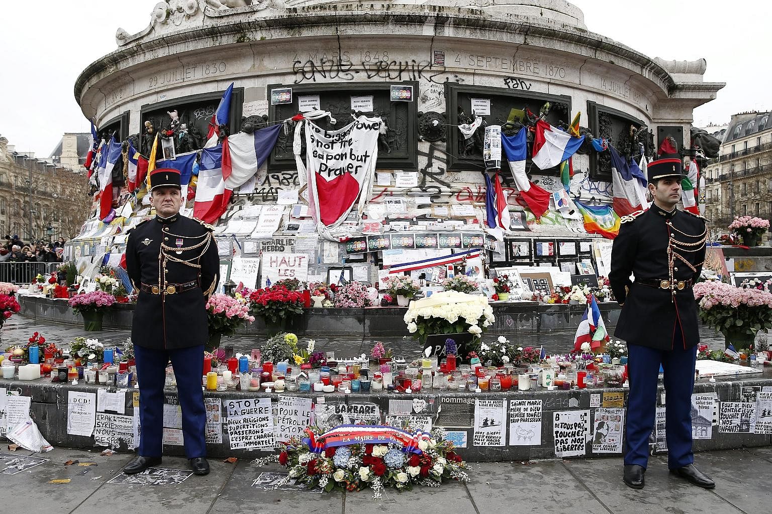 Tributes at a ceremony to remember the victims of the terrorist attacks in Paris last January, at Republique Square, earlier this month.