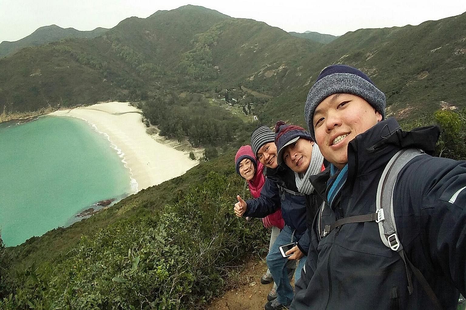 Up in the mountains, it was below 0 deg C, with ice pellets and frost forming. Mr Tan managed to snare a unique souvenir of his trip: a snapshot of icicles. Singaporean pilot Mr Tan and his three friends were hiking at Sai Kung in the New Territories