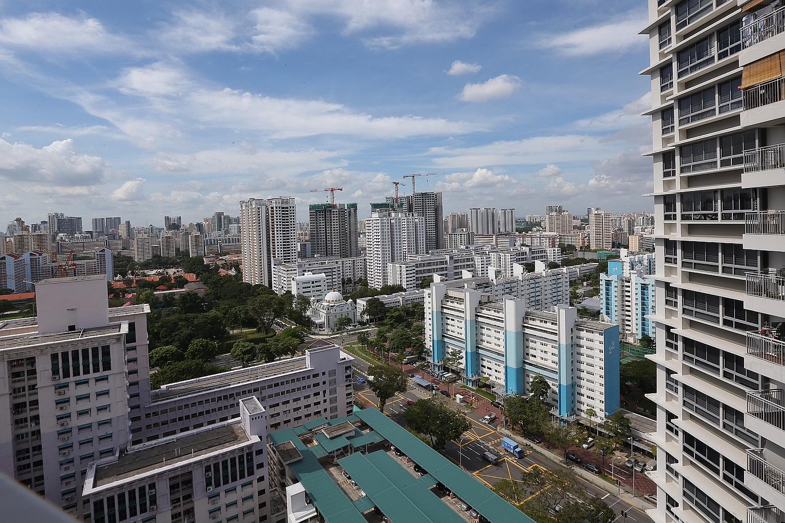 The view from the living-room balcony of the 24th-floor unit at City View @ Boon Keng that was sold. The development boasts features such as lift lobbies with card access systems.