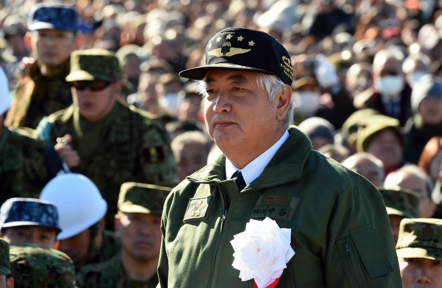 Japan's Defence Minister Gen Nakatani attends military exercises in Narashino on Jan 10, 2016. 