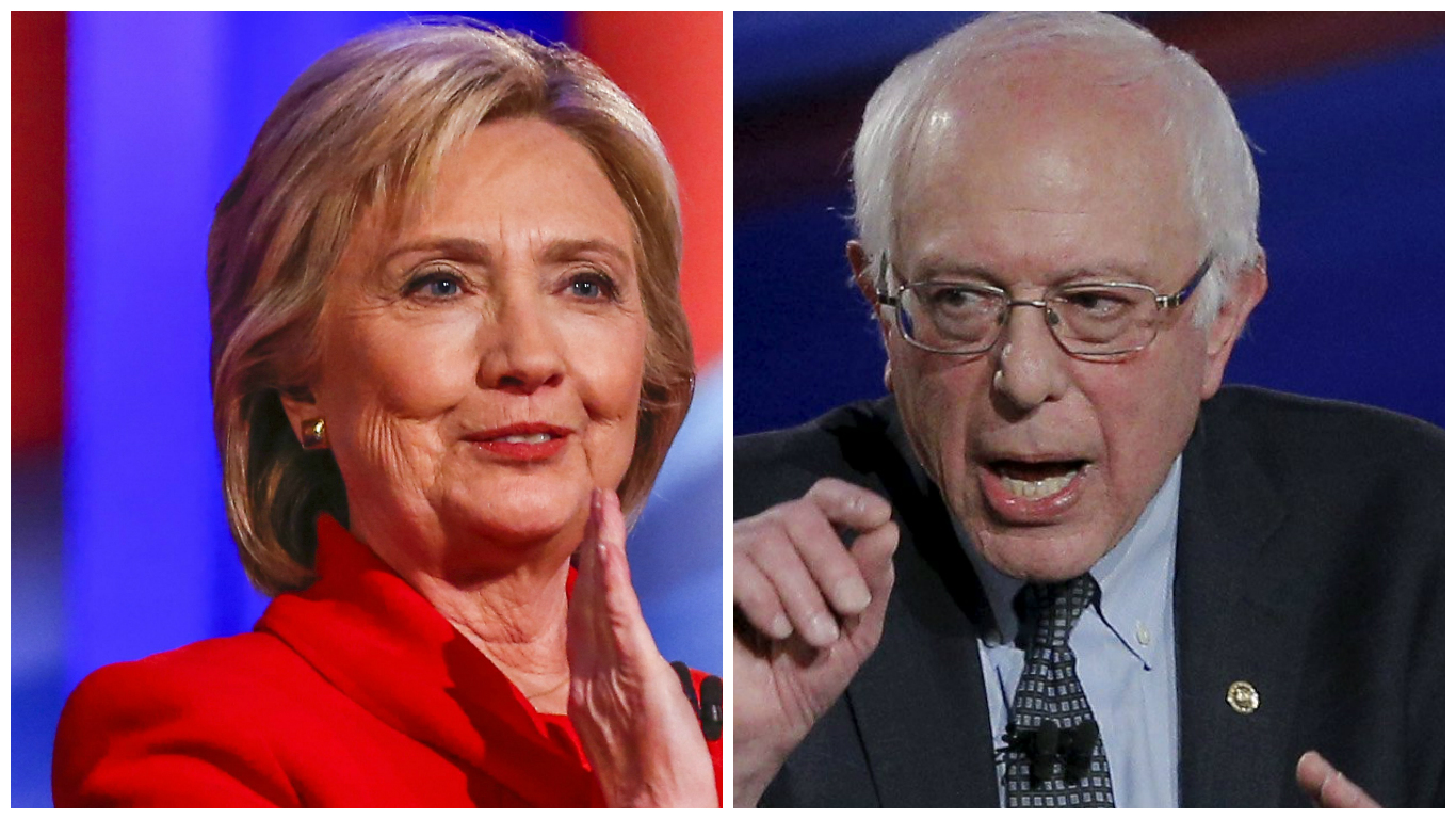 Mrs Clinton (left) took 49.8 per cent of the vote, against 49.6 per cent for Mr Bernie Sanders.