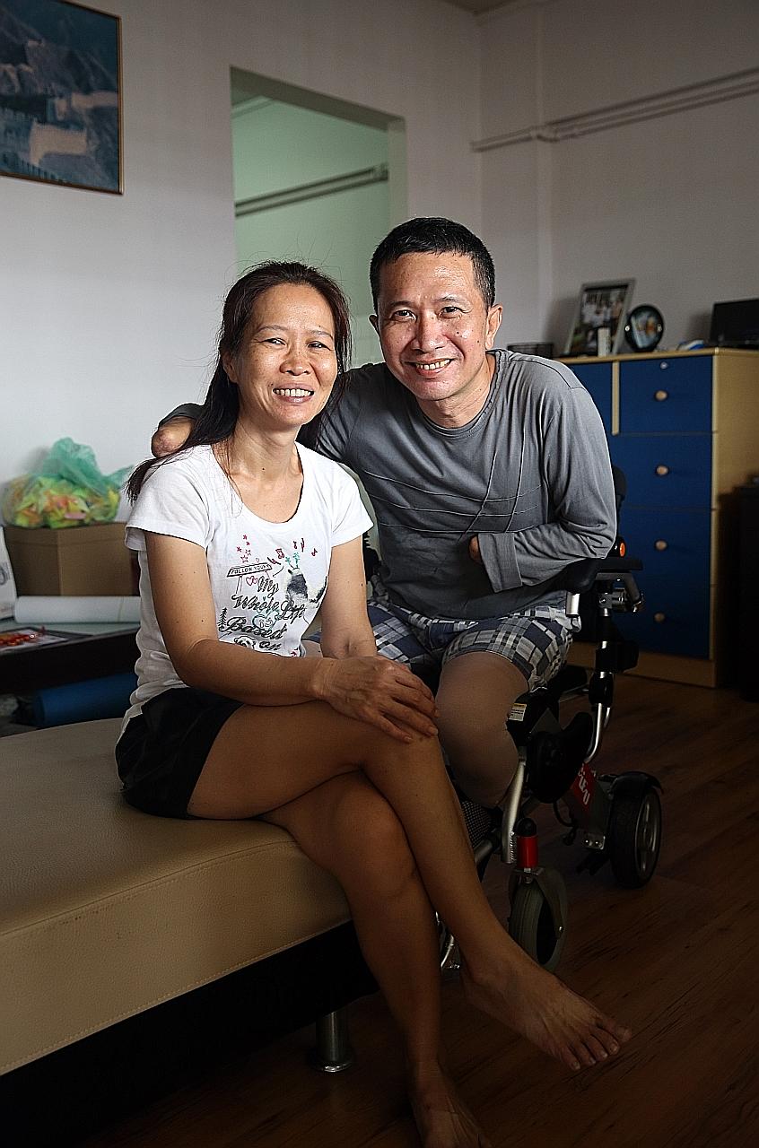 Mr Tan Whee Boon, 51, lost his limbs after an infection linked to consuming raw fish last July, but is in good spirits and looking forward to celebrating Chinese New Year. The Straits Times caught up with him and his wife, Madam Choong Siet May, 47, 