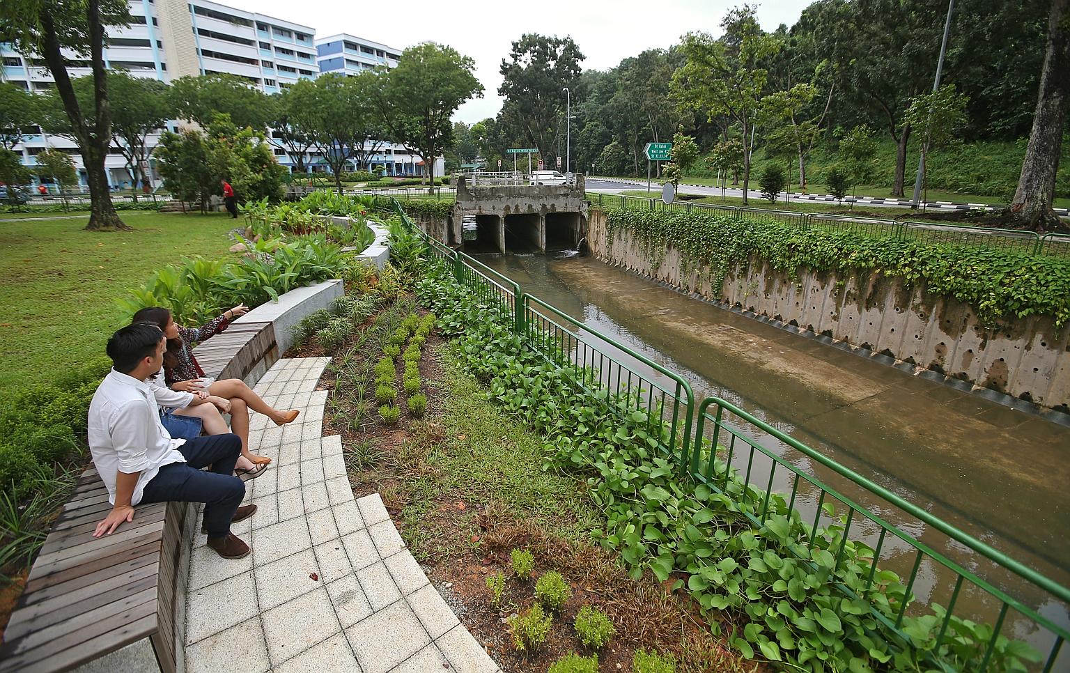 Plants, timber seats and rain gardens have been added to a section of the canal edge along Bukit Batok West Avenues 2 and 4.