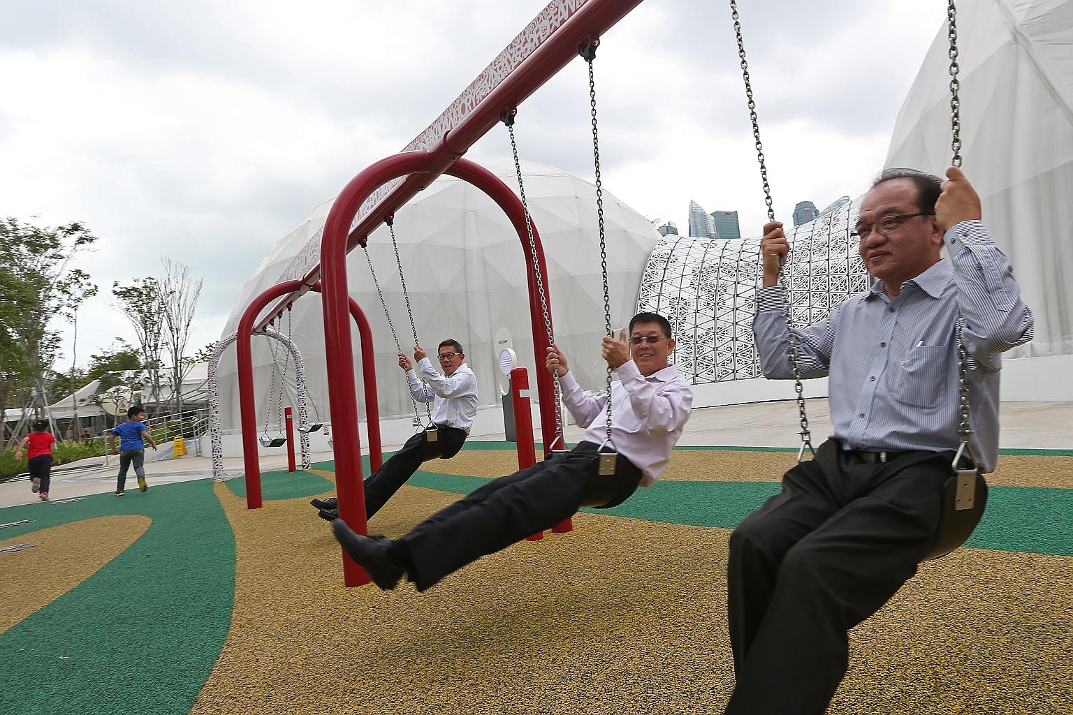 (From right) Prof Lim, Prof Lee and Mr Chia helped organise the National Exhibition in 1984, which commemorated 25 years of nation-building.