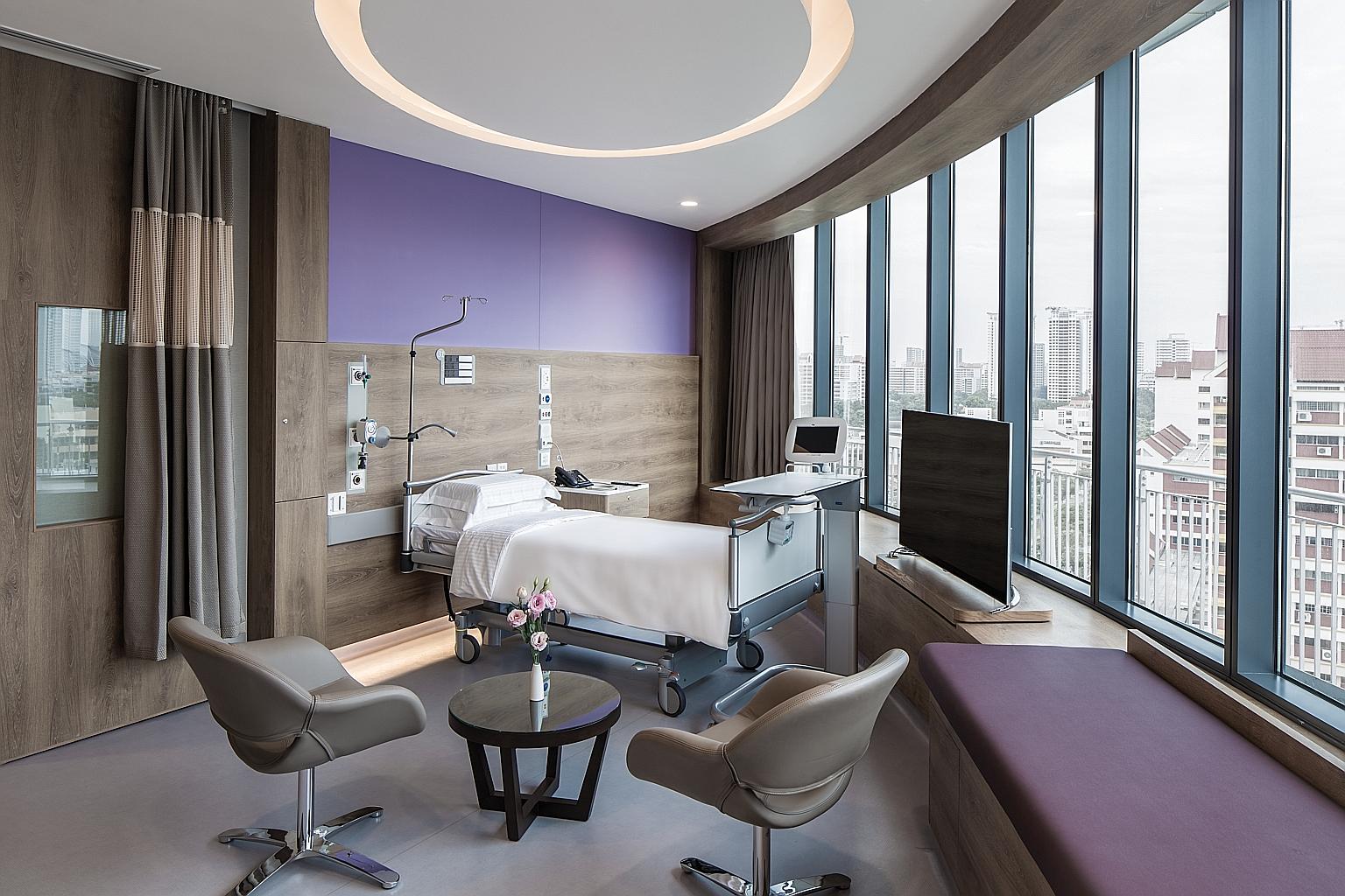 A deluxe suite at Farrer Park Hospital. Alternatively, foreign patients may check into the adjoining hotel to recuperate.