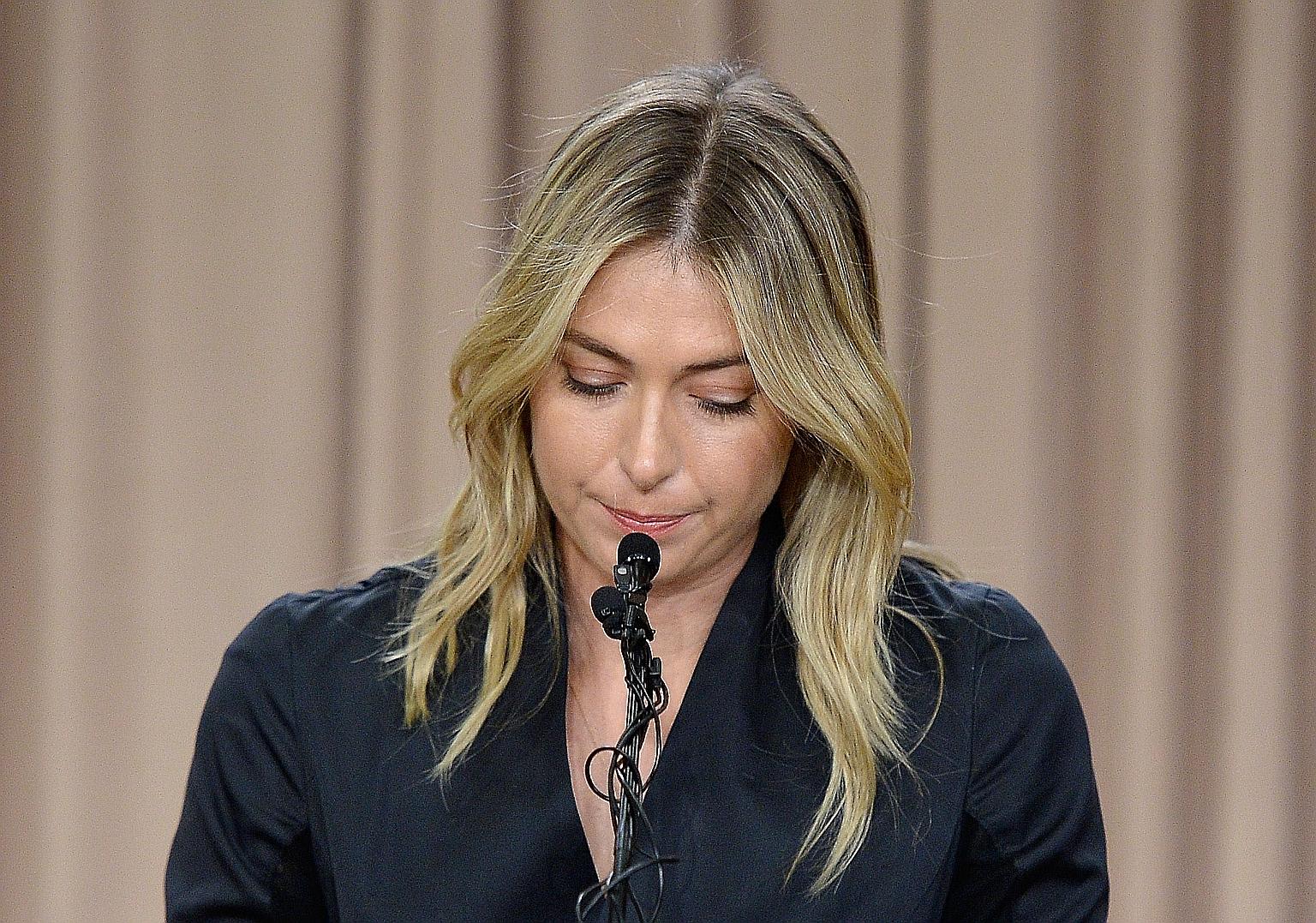 Sharapova (above) addresses the media about her failed doping test.