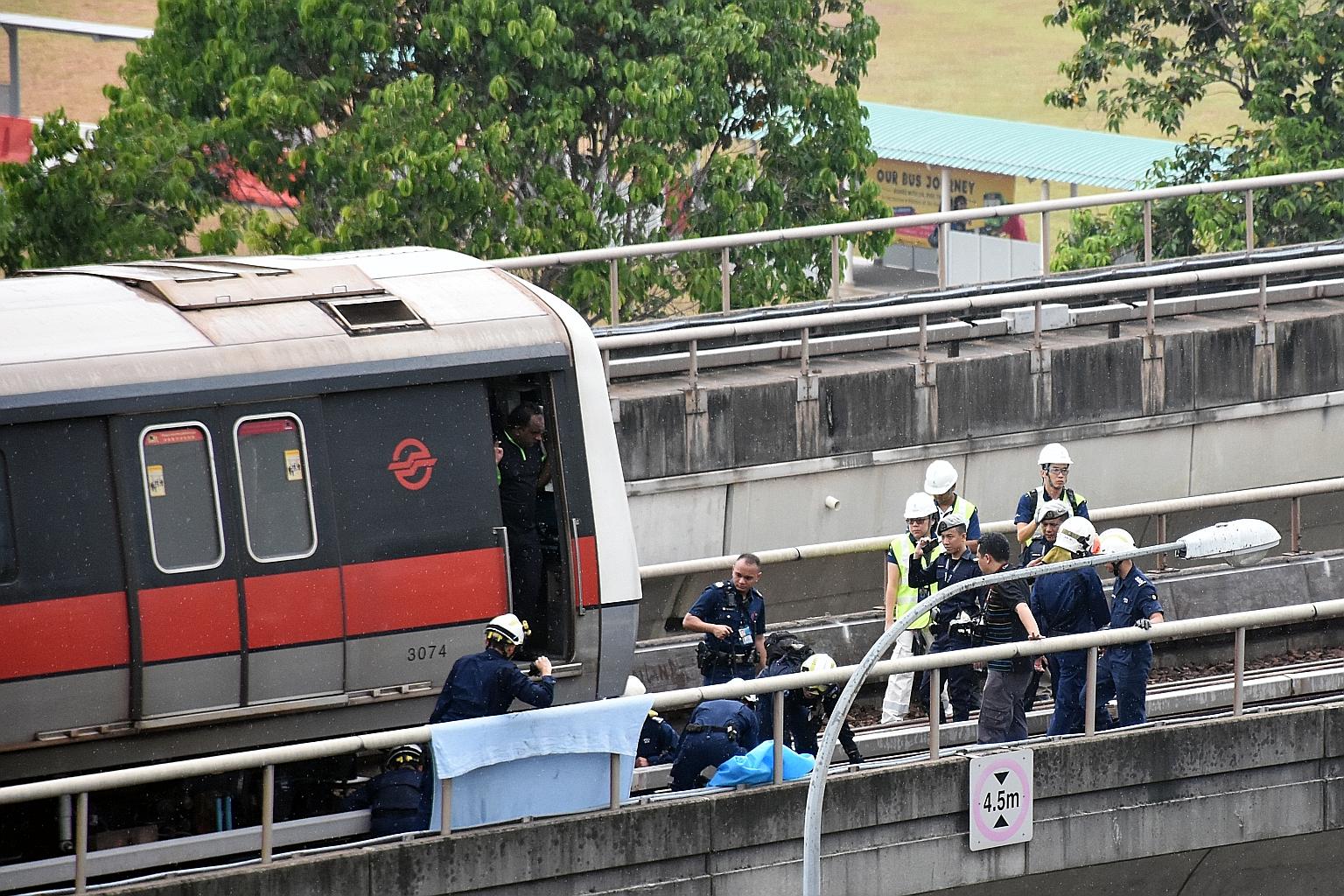 The scene of the incident near the Pasir Ris MRT Station yesterday, in which two SMRT staff were killed.