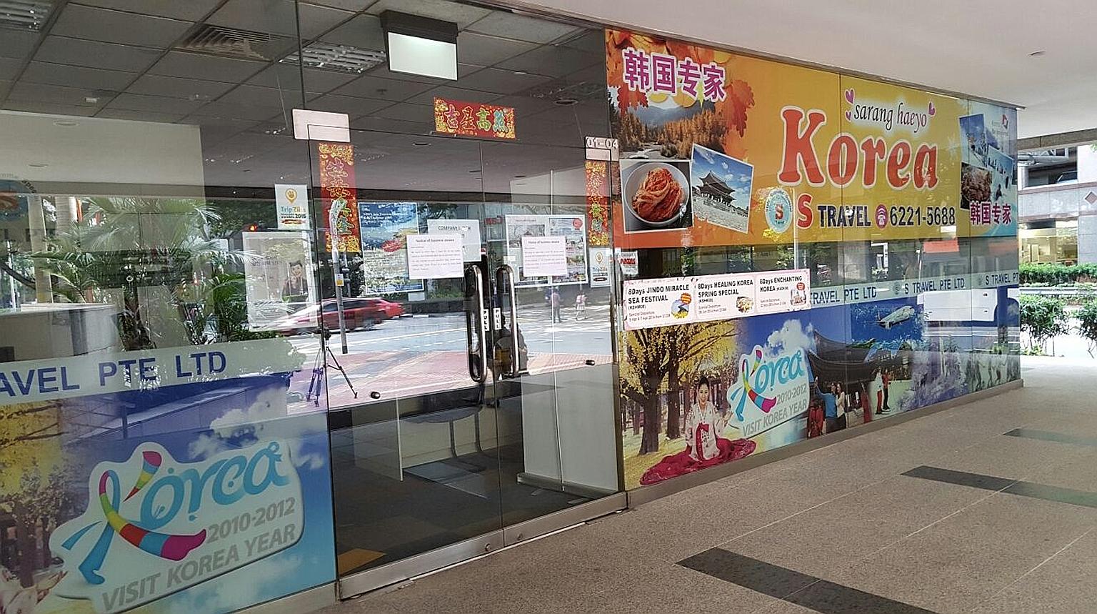 In a note pasted outside its office in Anson Road, S Travel said it has ceased operations "due to unforeseen reasons".