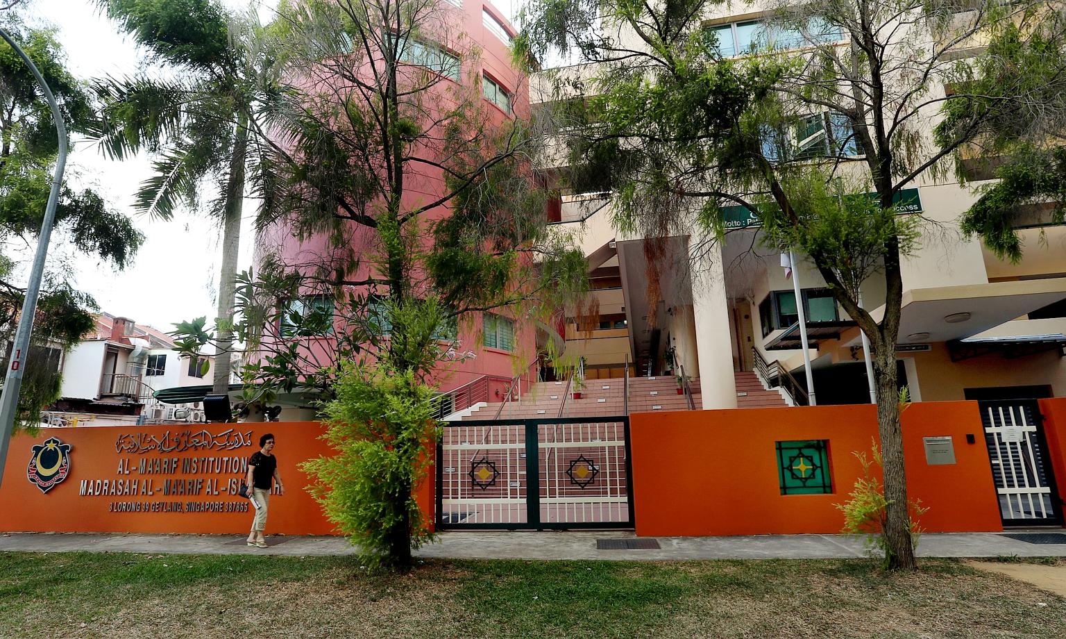 Koh Weng Onn was arrested last Saturday after Friday's alleged attacks on the three students when they were separately making their way to Madrasah Al-Maarif Al-Islamiah (above) in Geylang.