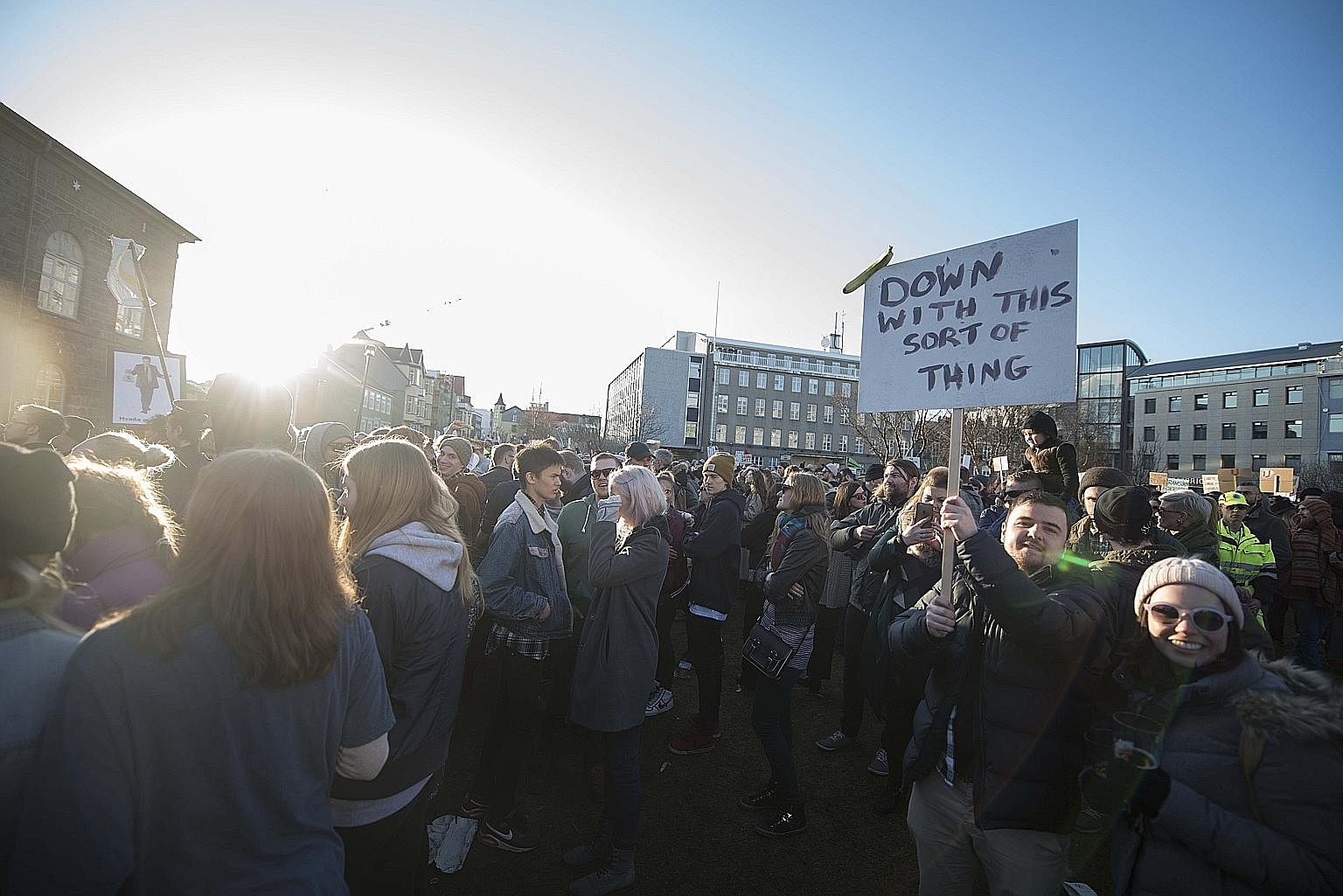 Protesters demanding the resignation of Iceland's Prime Minister Sigmundur David Gunnlaugsson outside Parliament in Reykjavik on Monday after the Panama Papers showed that he and his wife used an offshore firm to allegedly hide million-dollar investm