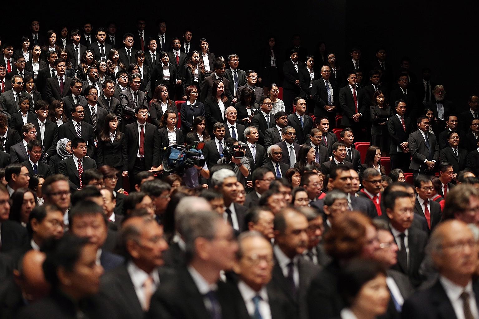 Lawyers at the opening of Legal Year 2016. Mr Shanmugam said that with the world's economic centre of gravity shifting towards Asia, new avenues will open up for Singapore lawyers.