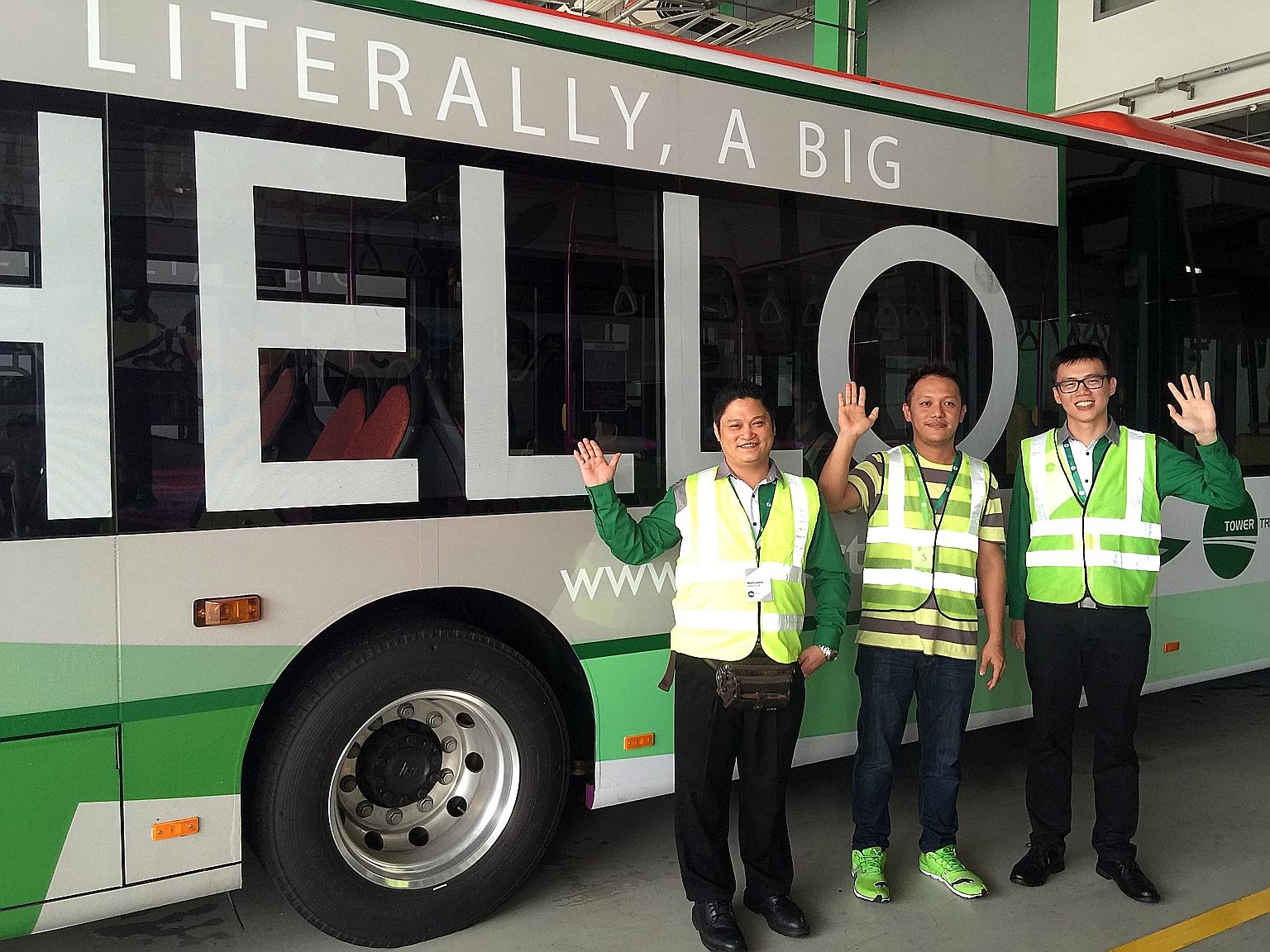Among Tower Transit's new bus drivers are (from left) Mr Kong Chiong Ping, 42; Mr Lee Zi Yang, 35; and Mr Lee Shao Xiang, 29. Singapore's newest public bus company offers a higher starting wage than SMRT and SBS Transit, and 26 weeks' paid maternity 