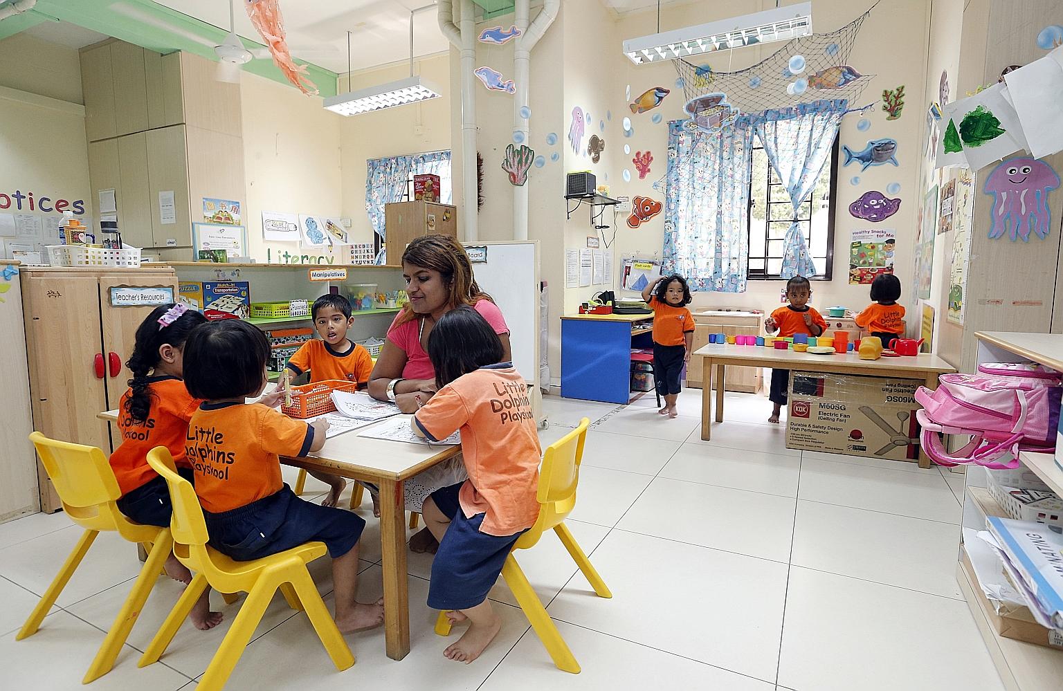 Children at the Little Dolphins Playskool in Clementi. It is run by the United Indian Muslim Association charity and caters to children of all races and religions.