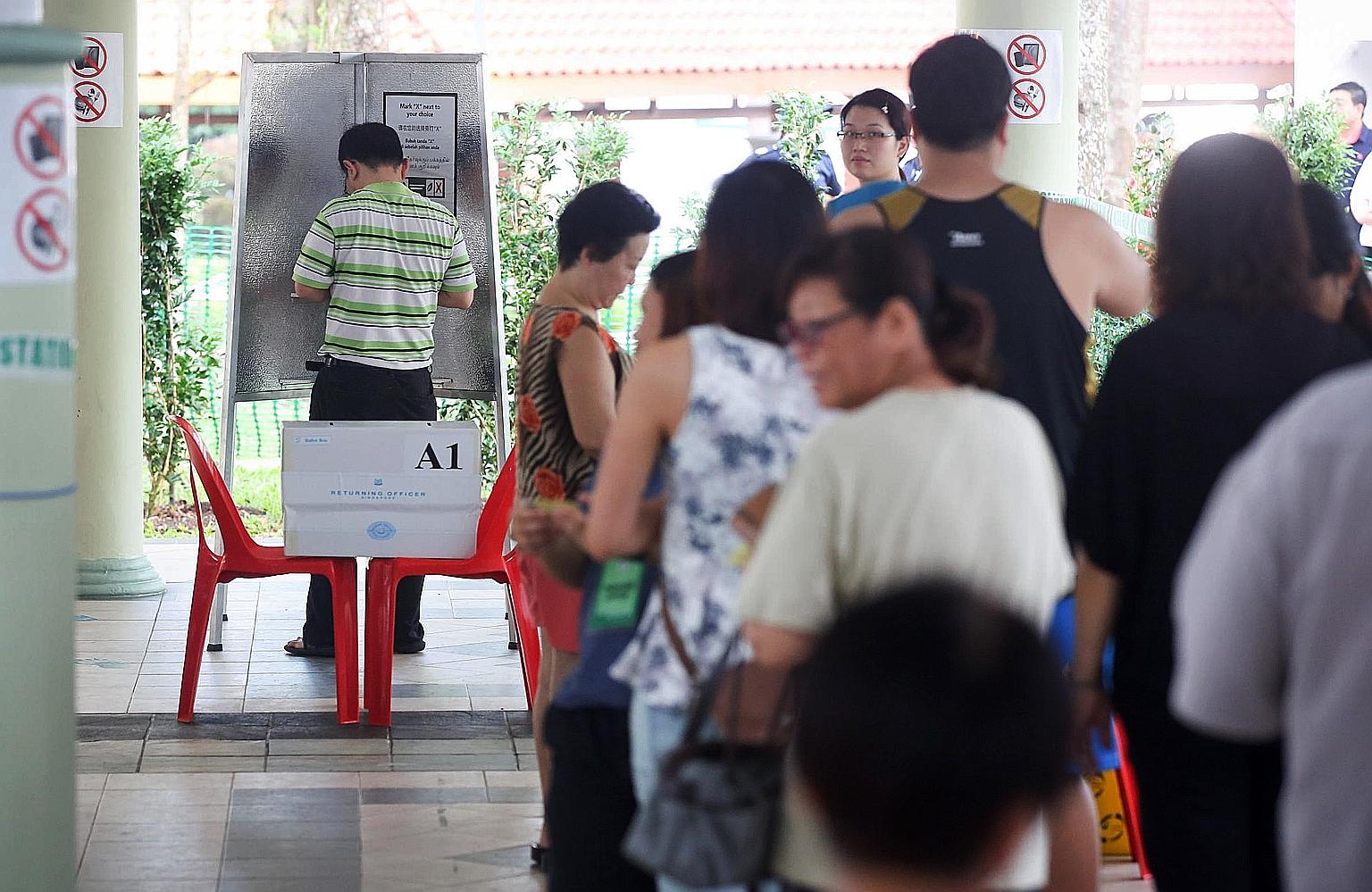 People started queueing early yesterday to vote in the Bukit Batok by-election. At Block 105A, Bukit Batok Central, 10 voters were in line at 7.30am, half an hour before the booths opened. By 7.59am, there were nearly 50 people. Some had their famili