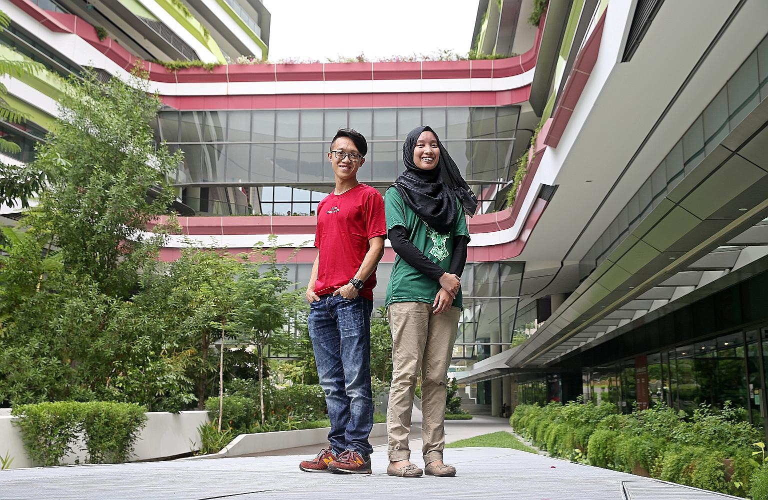 Mr Leong Hei Kern and Ms Afiffah Ab Ghapar are among the 467 students accepted by SUTD this year. Singapore's fourth university received 3,055 applications this year, an 18.4 per cent increase from last year.