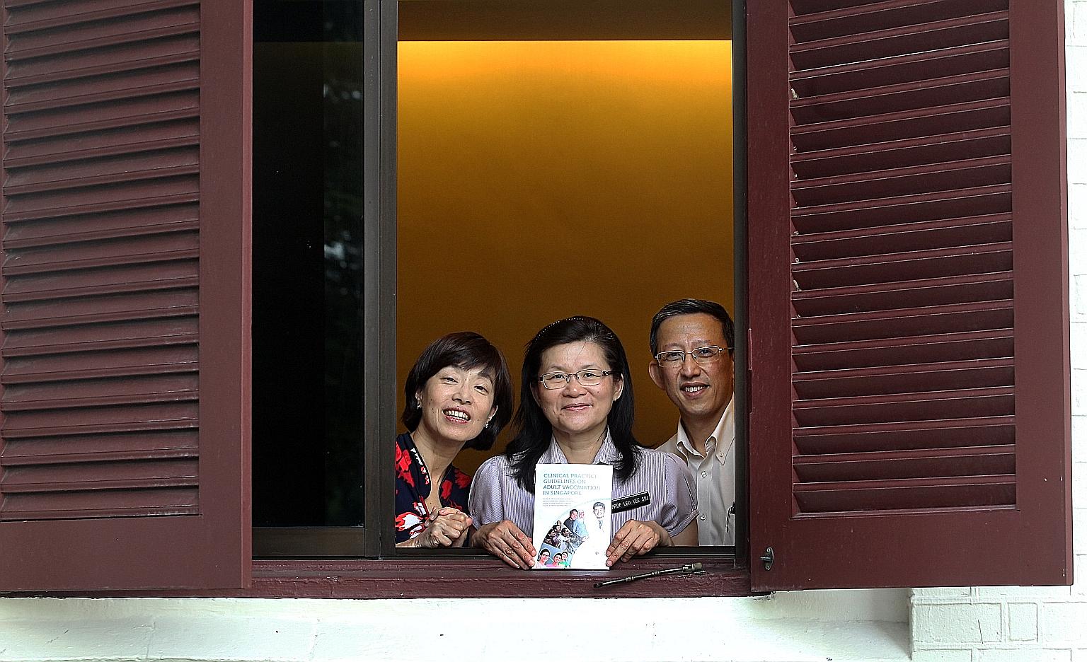 (From left) Prof Brenda Ang, Prof Leo Yee Sin and Dr Leong Choon Kit with their guide. Doctors recommend that women go for influenza and Tdap (tetanus, diphtheria, acellular pertusses) vaccination during every pregnancy.