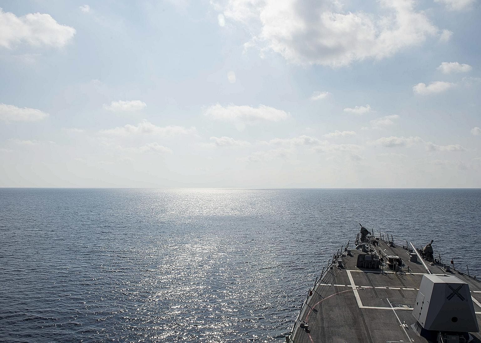 The guided-missile destroyer USS William P. Lawrence conducting a routine patrol in international waters in the South China Sea on May 2. On May 10, the US vessel was reported to have conducted a "routine freedom of navigation operation" sailing near