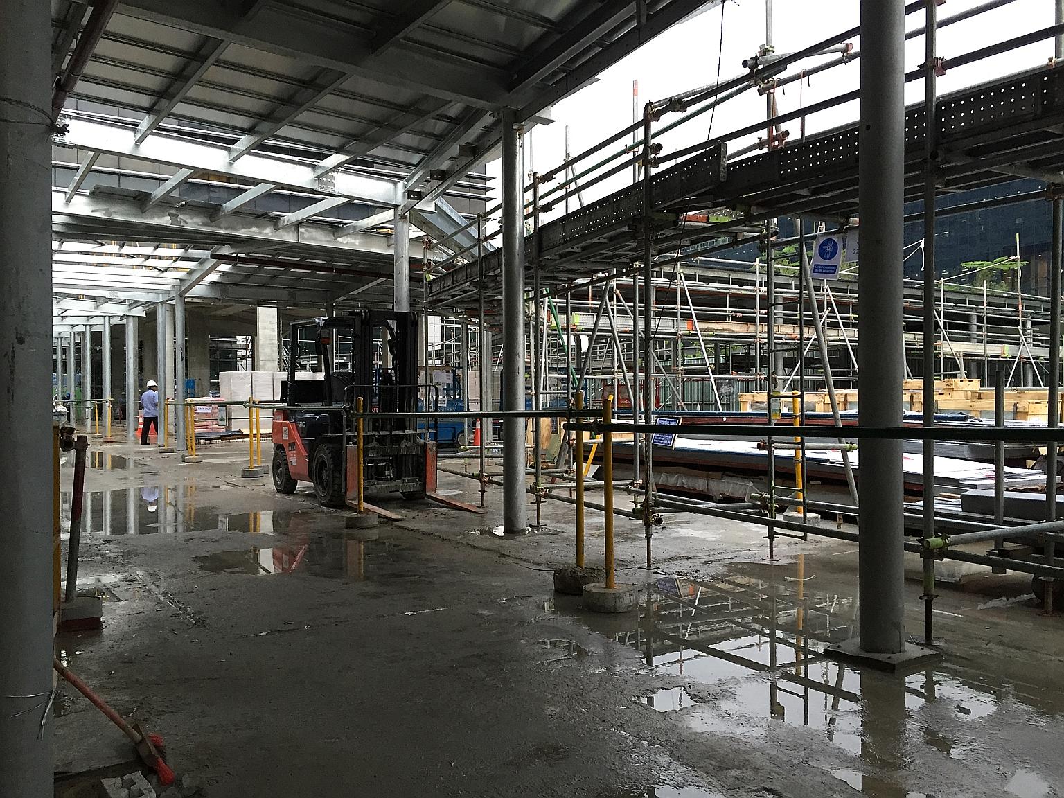 The Mapletree Business City construction site where the incident took place yesterday.