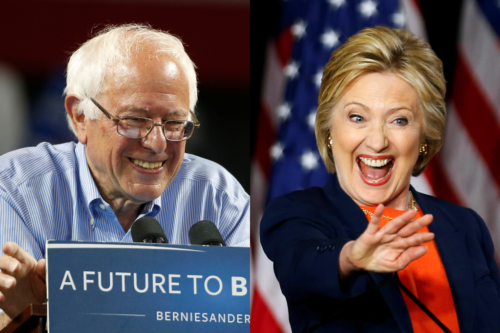 A composite photo of Bernie Sanders and Hillary Clinton.