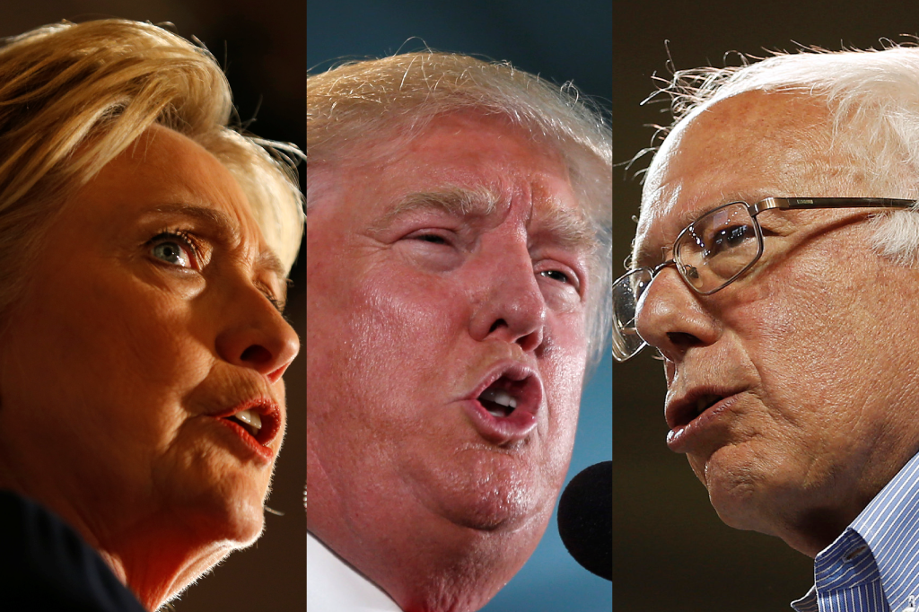 A composite photo of Hillary Clinton, Donald Trump and Bernie Sanders. 