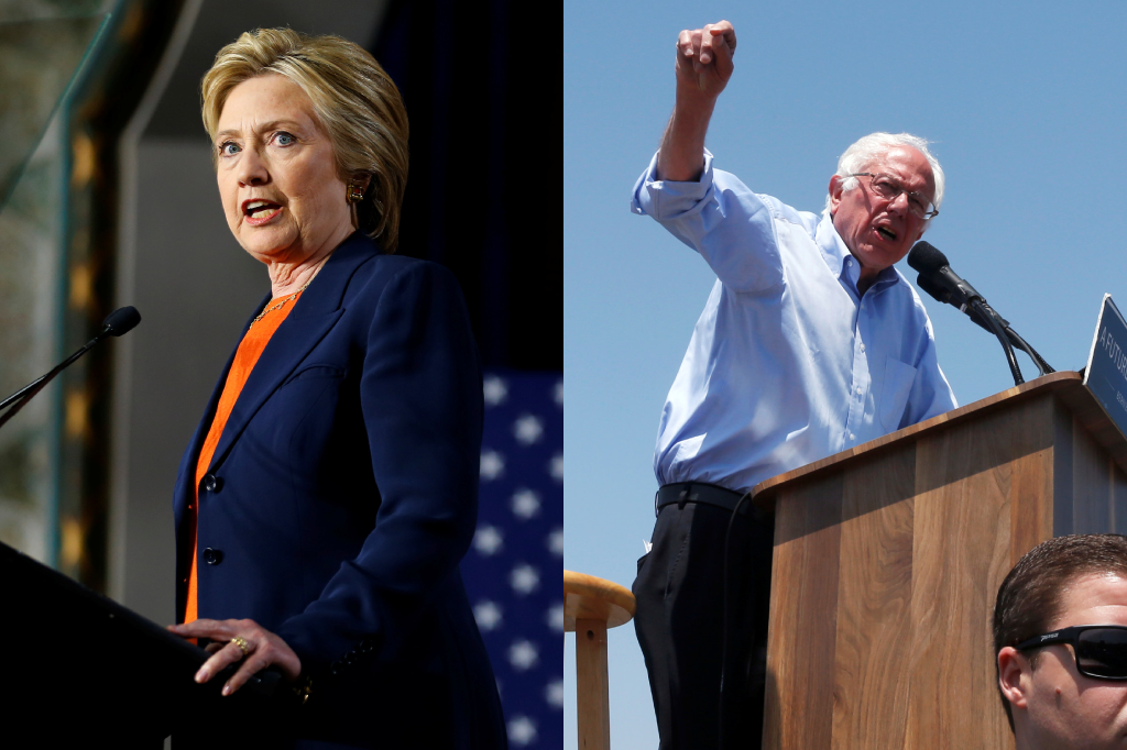 A composite photo of Hillary Clinton and Bernie Sanders.