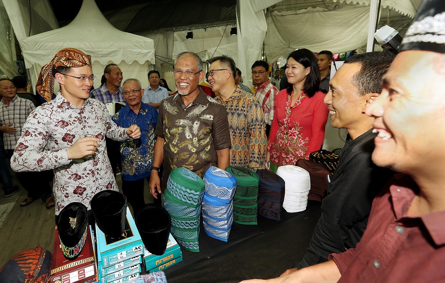 From left: Tampines GRC MPs Desmond Choo, Masagos Zulkifli, (former Tampines GRC MP) Sin Boon Ann and Cheng Li Hui at the launch of the Ramadan bazaar. There are about 100 lifestyle and food booths this year.
