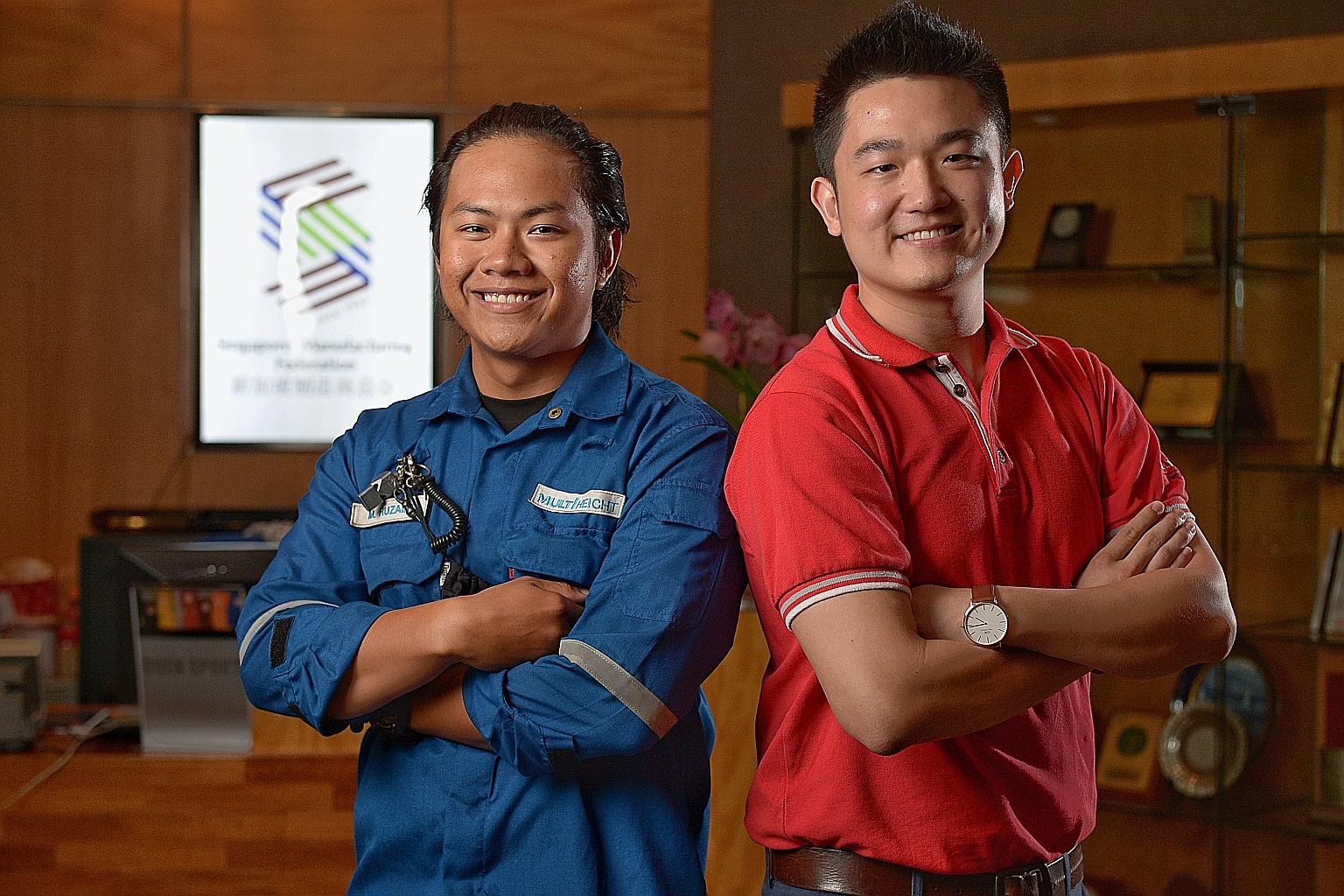 Mr Muhammad and Mr Saw both won Gold Workplace Safety and Health awards from the Singapore Manufacturing Federation. Both men emphasise to their workers that it's not worth it to risk safety for increased productivity.