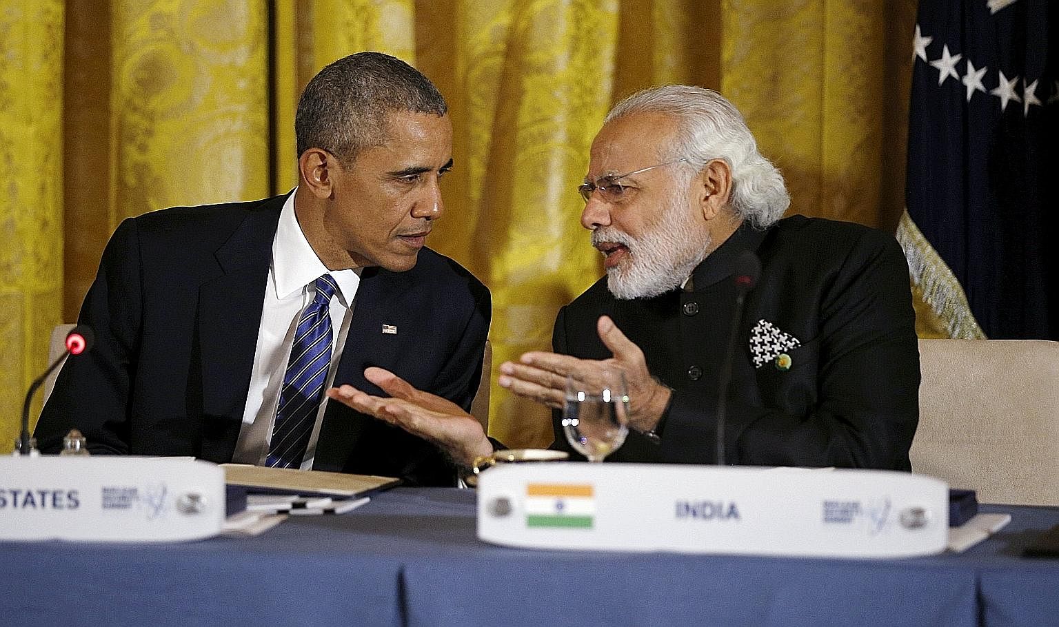 Mr Obama speaking with Mr Modi during a working dinner at the White House earlier this year. The two leaders have developed a strong personal rapport.