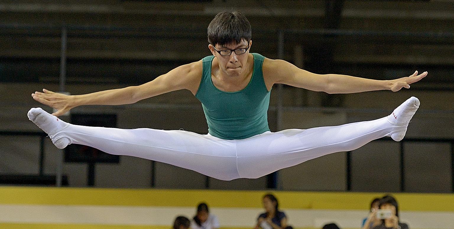 Former RI gymnast Lee Kern Choong in action yesterday at the Singapore Open Gymnastics Championship.