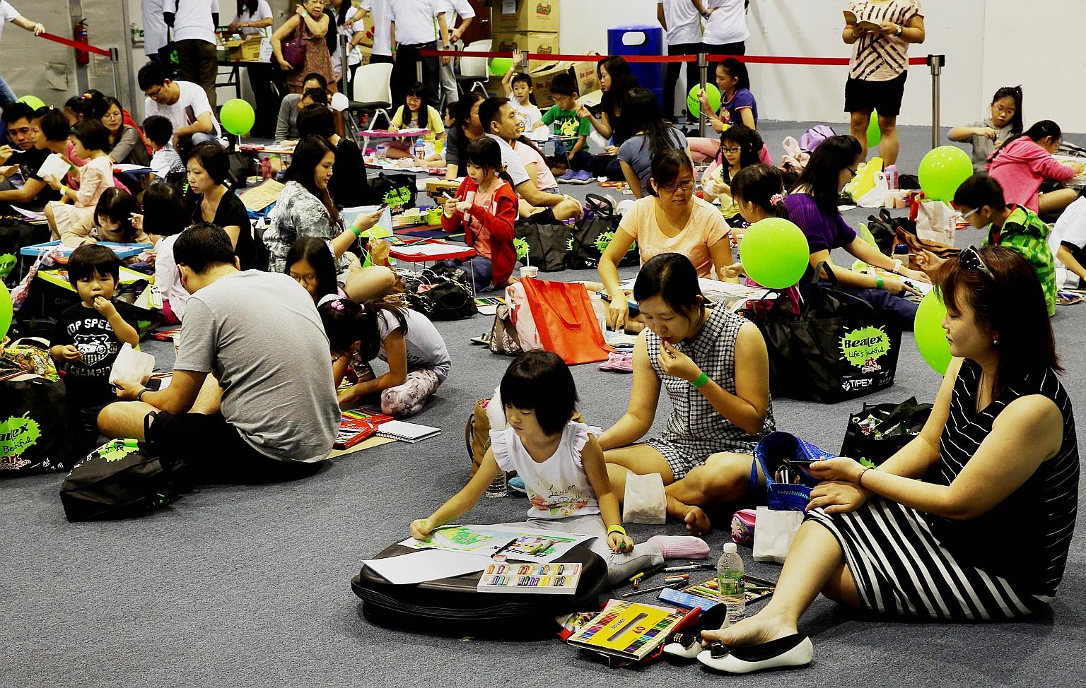 More than 60 primary school children put pen to paper yesterday in an effort to get people to go green. They were taking part in an annual art competition at the Singapore Science Centre to raise money for The Straits Times School Pocket Money Fund. 