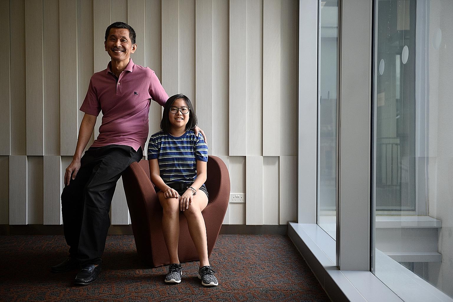 Mr Lim with the recipient of part of his liver, Si Jia, yesterday. In January last year, Mr Lim decided to donate part of his liver to whoever on the national waiting list needed it most.