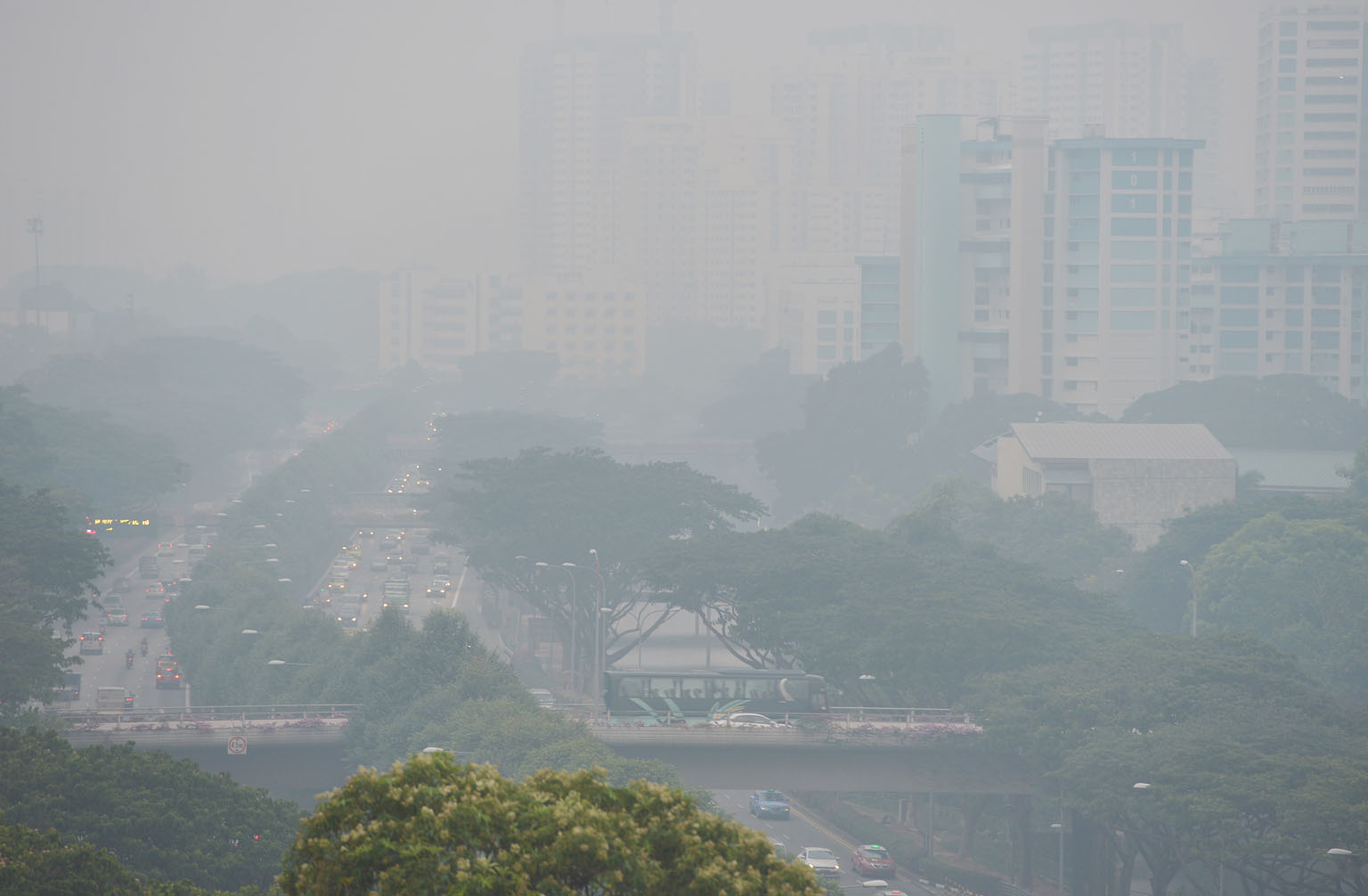 The Jalan Toa Payoh stretch of the Pan-Island Expressway obscured by the haze in September last year. 