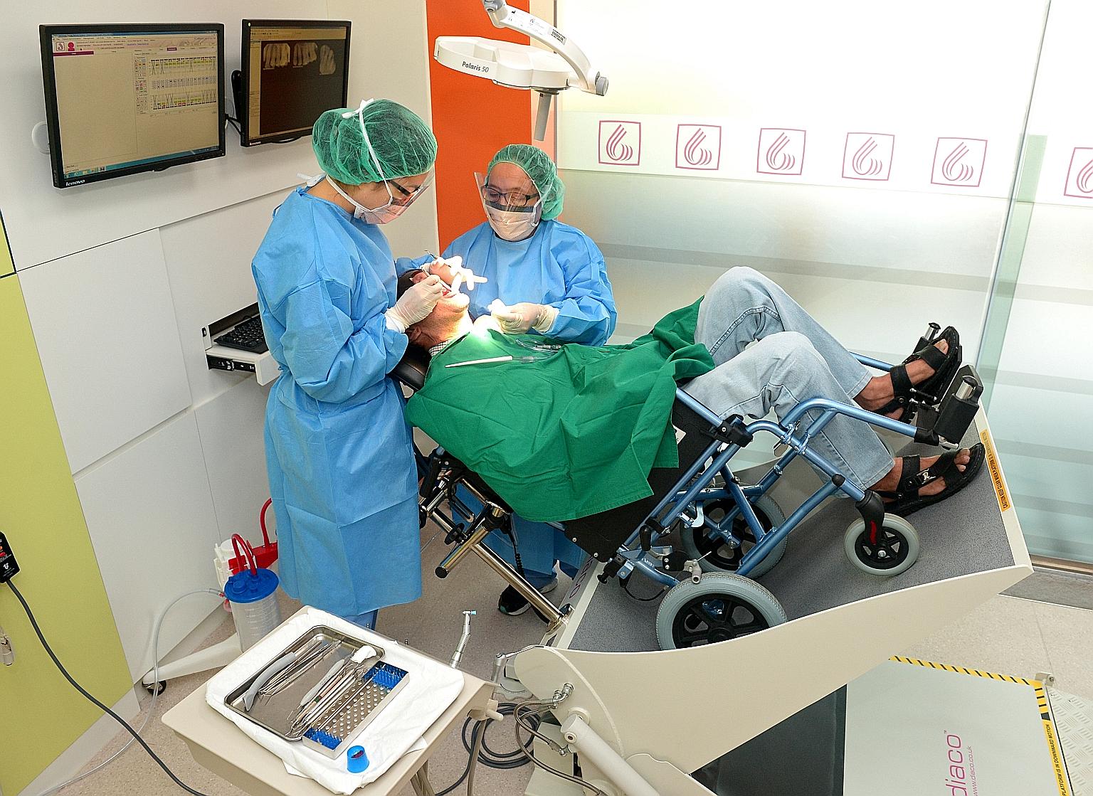 The Geriatric Special Care Dentistry Clinic is designed to make dentist visits as fuss-free as possible for its special clientele. For instance, it features a wheelchair tilting system which allows the dental team to treat patients in their wheelchai