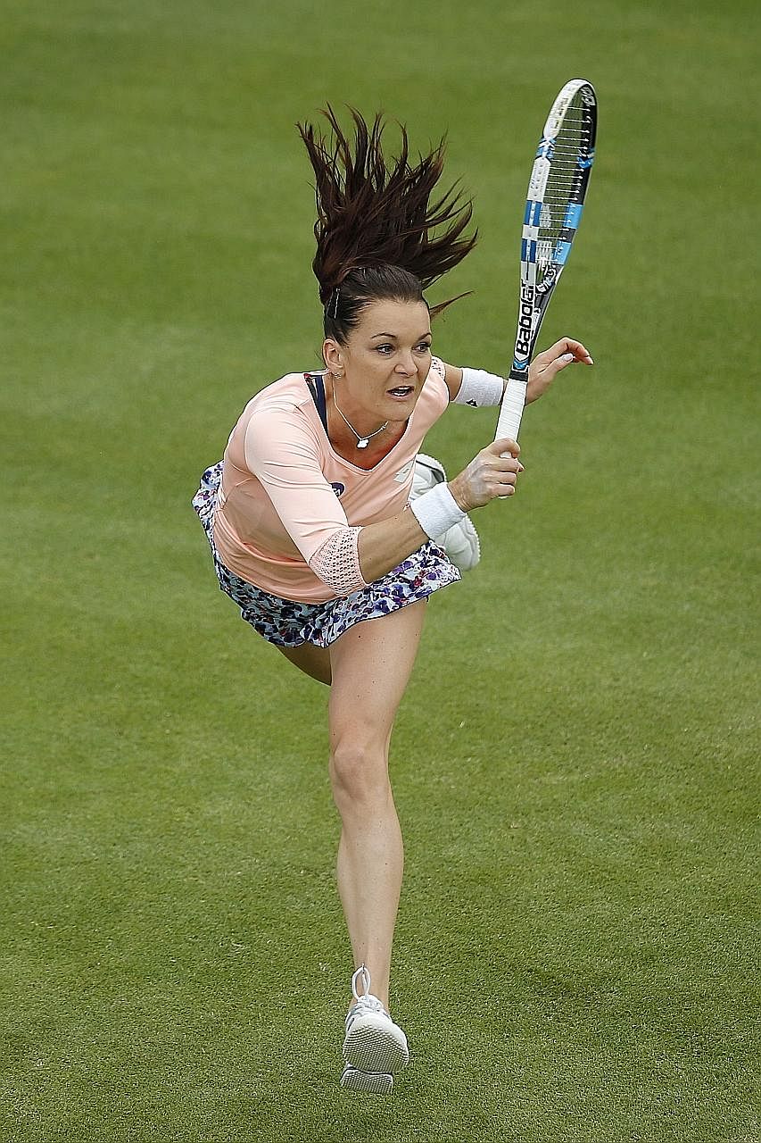 Agnieszka Radwanska on grass in Birmingham last week, where the top seed was shocked in the first round. She is enjoying a much better run this week in Eastbourne, where she has reached today's semi-finals.