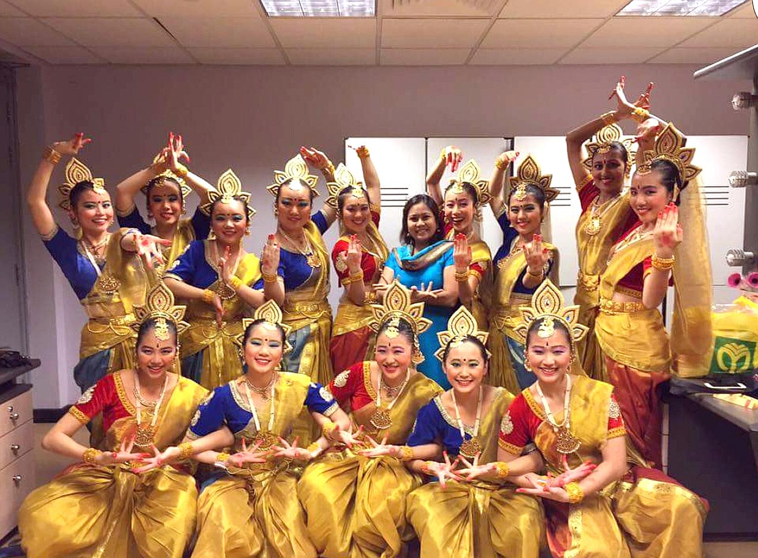 Dance instructor Vijaya Nadesan with the National Junior College Indian dance group. She believes in collaboration and getting her students involved as much as possible in their performances.
