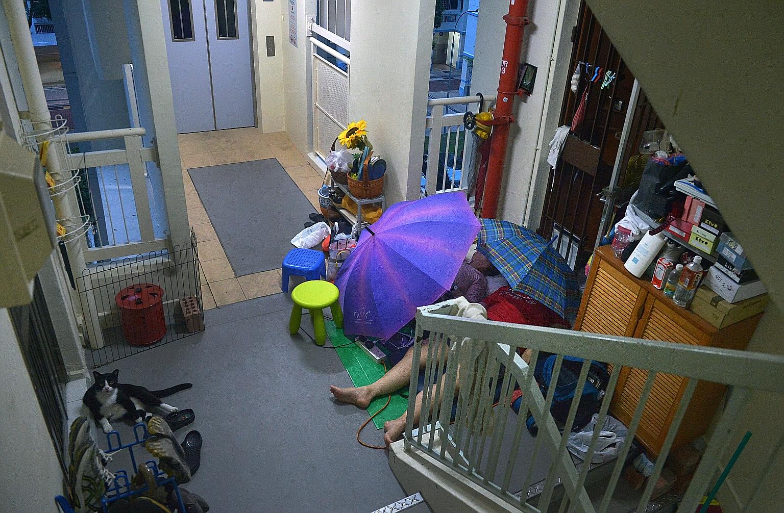 The mother and daughter started sleeping outside the flat two years ago, after the lifts in the block were upgraded, said neighbours.