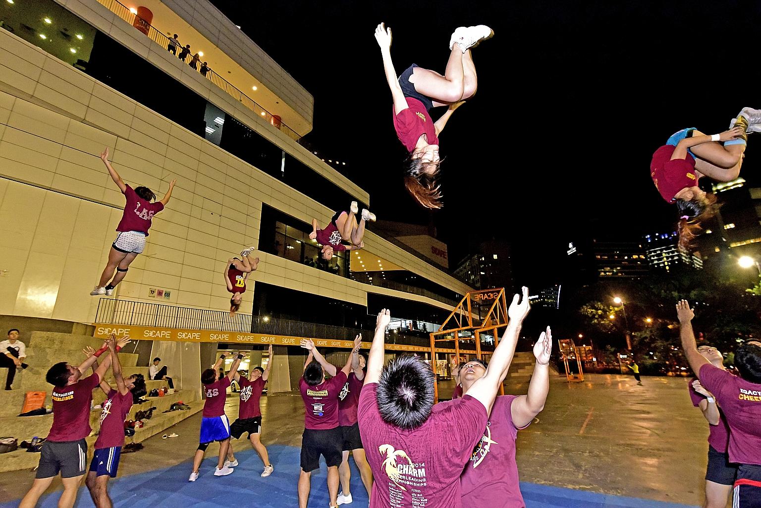 The workday may end for most when the sun sets, but for these Legacy All Stars cheerleaders, it is the start of a gruelling practice session.