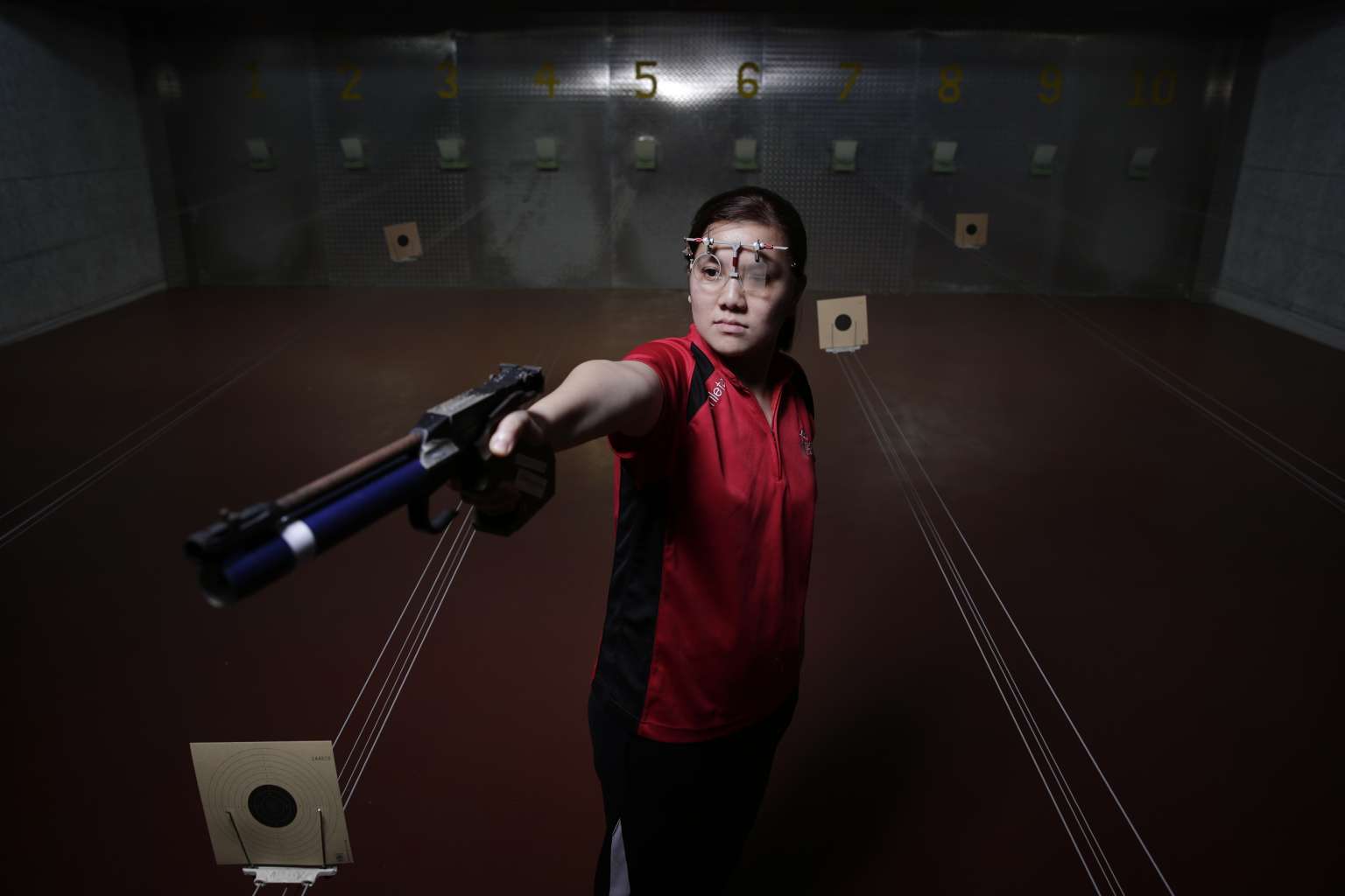Teo Shun Xie at Catholic Junior College's shooting range, where she first started.