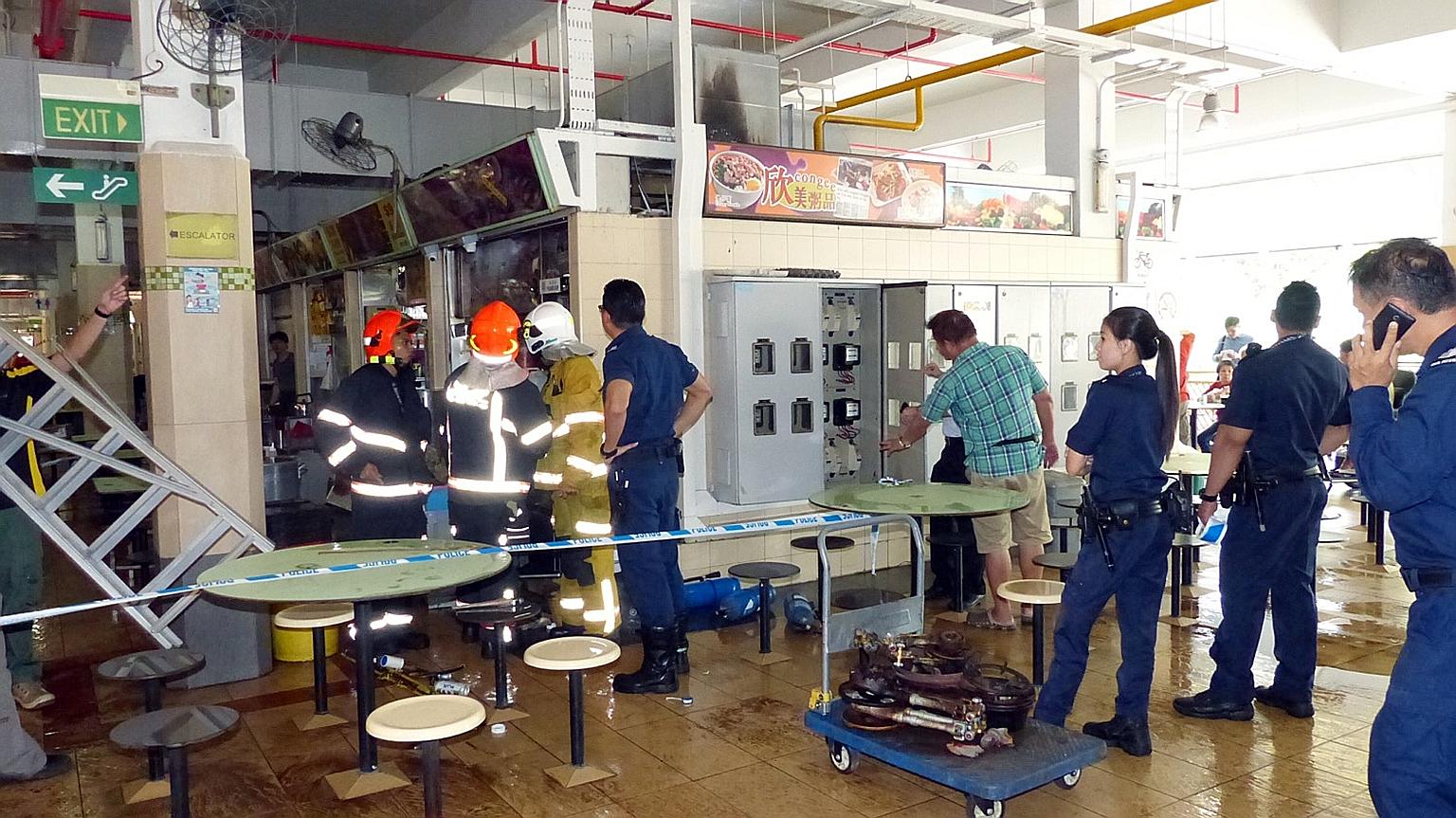 According to preliminary investigations, the flash fire at a stall in the Old Airport Road Food Centre yesterday morning might have been caused by repairs being carried out to the stall's gas supply, the SCDF said.