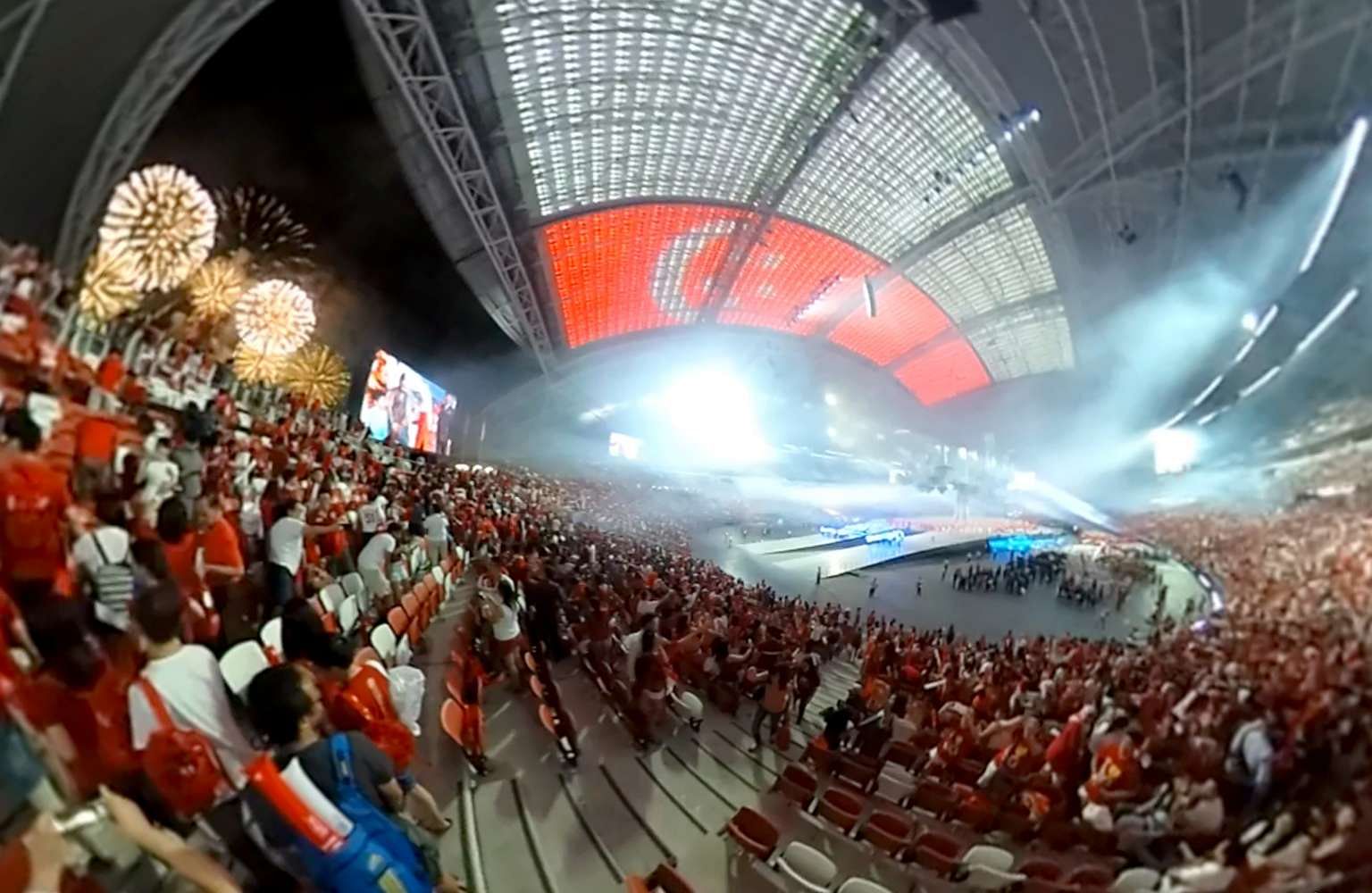 A screenshot of the NDP fireworks shot in 360-degrees.
