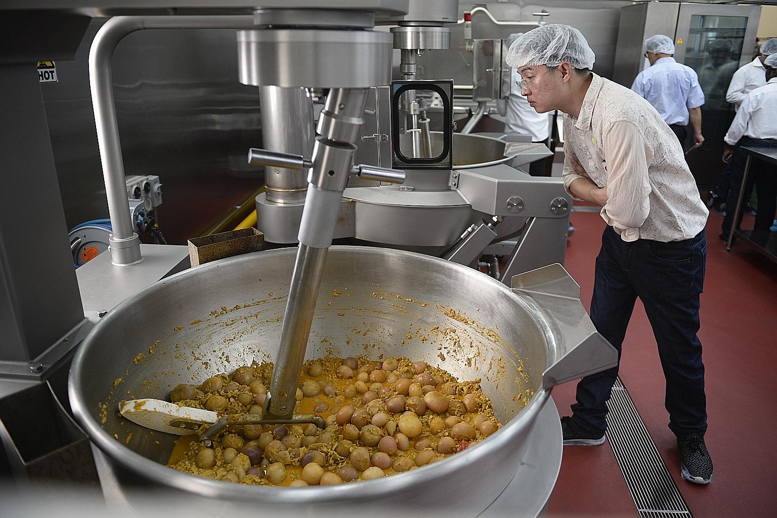 A cooking kettle with automated stirrers at the central kitchen, which will produce gravies, sauces and pre-cut vegetables in bulk for the restaurants. Each restaurant's ingredients will be processed on separate days, and the recipes will be guarded.