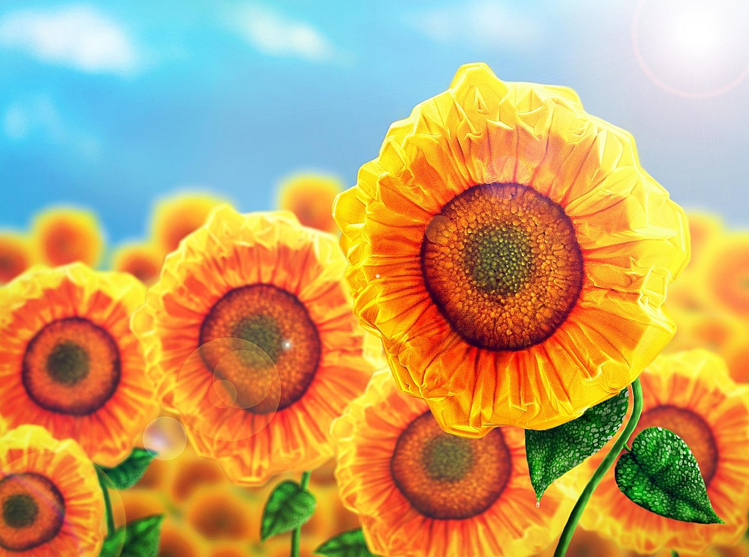These sunflowers are made of perovskite crystals grown on a flat, clear and thin substrate called muscovite mica. The image was captured using a scanning electron microscope by PhD student Ha Son Tung, who was supervised by Professor Xiong Qihua, ass