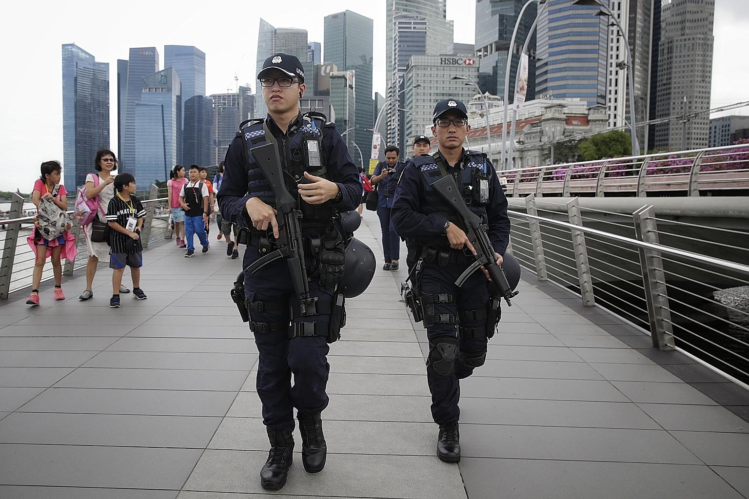 A patrol along Jubilee Bridge last month. Patrols by security forces have been stepped up in response to the terrorist threat.