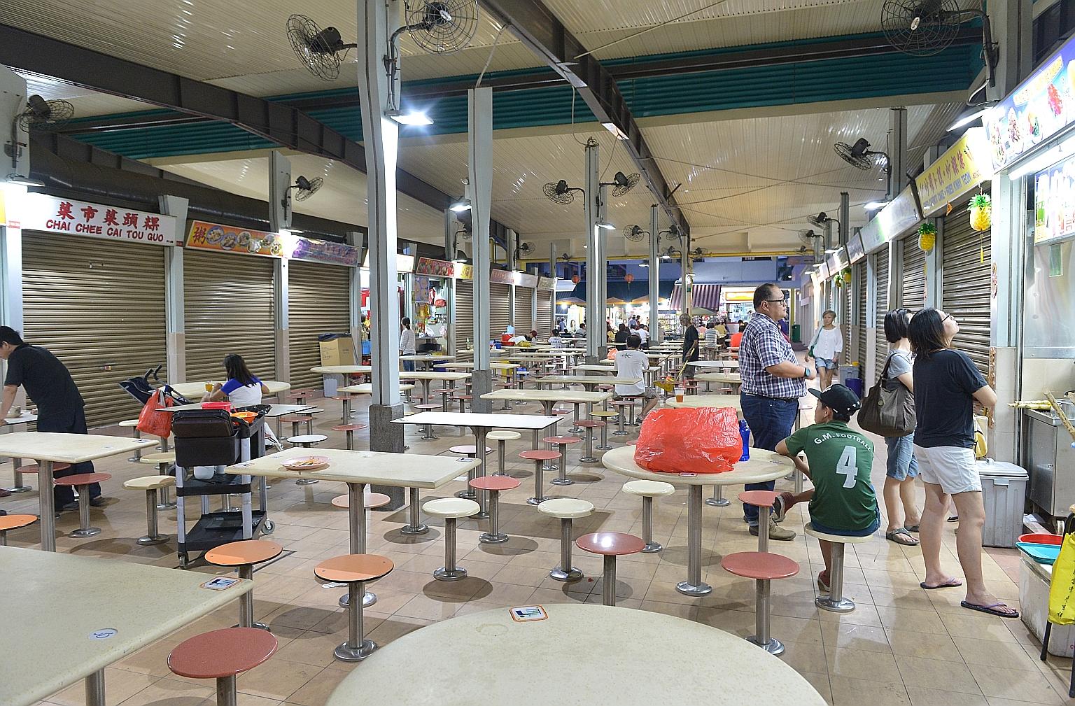 The food centre at Block 117, Aljunied Avenue 2 yesterday. Business in the Sims Drive and Aljunied Crescent area has suffered since the Zika outbreak.